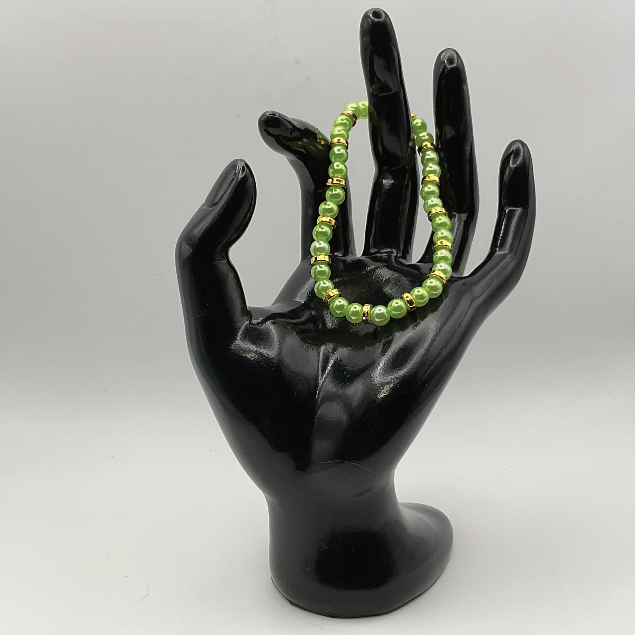Lime Green Glass Bracelet with Gold Spacers