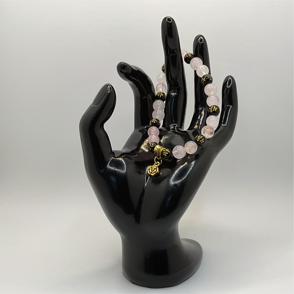 Rose Quartz Black Pixiu Blossom Charm Bracelet
