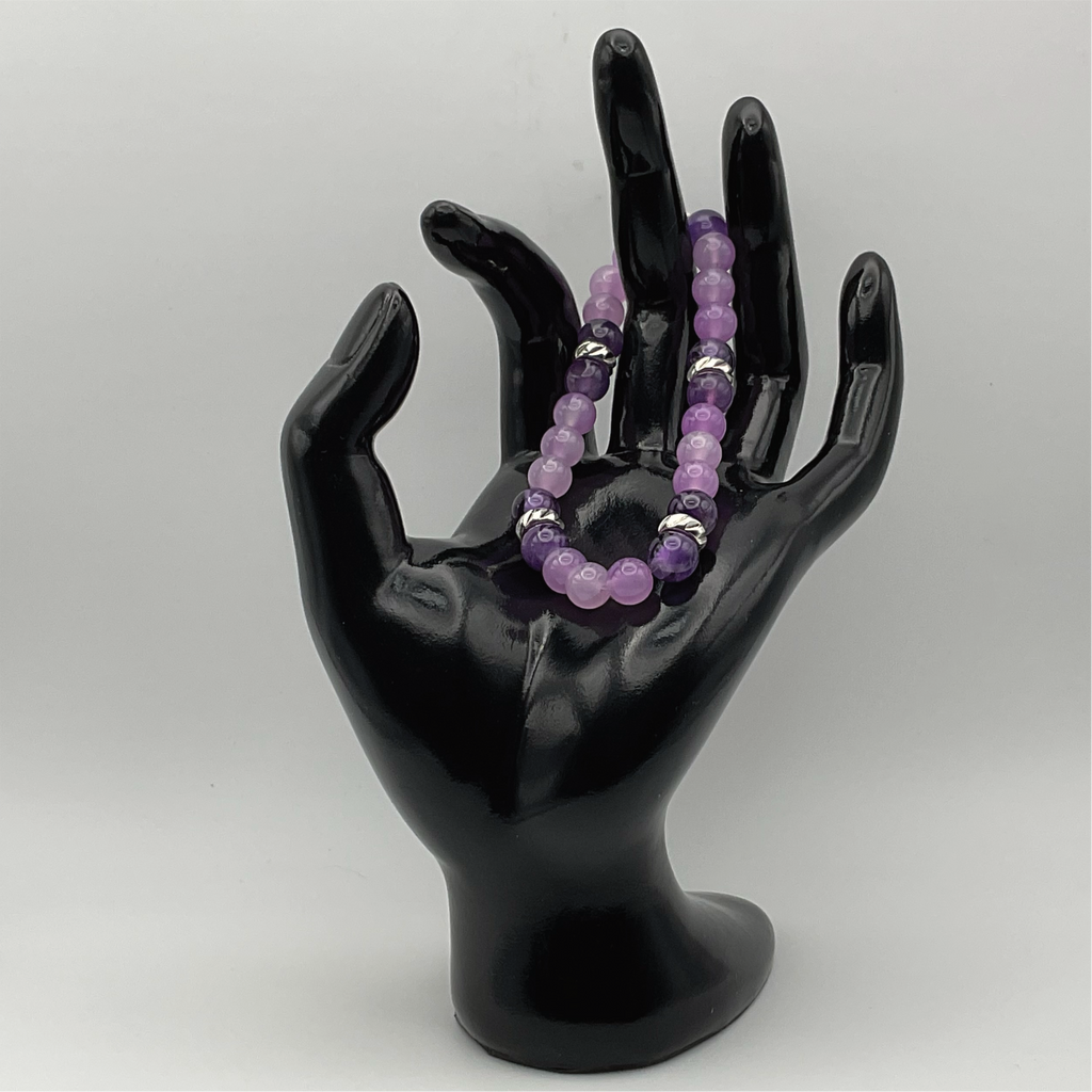 Pulsera de amatista con separadores en tono plateado