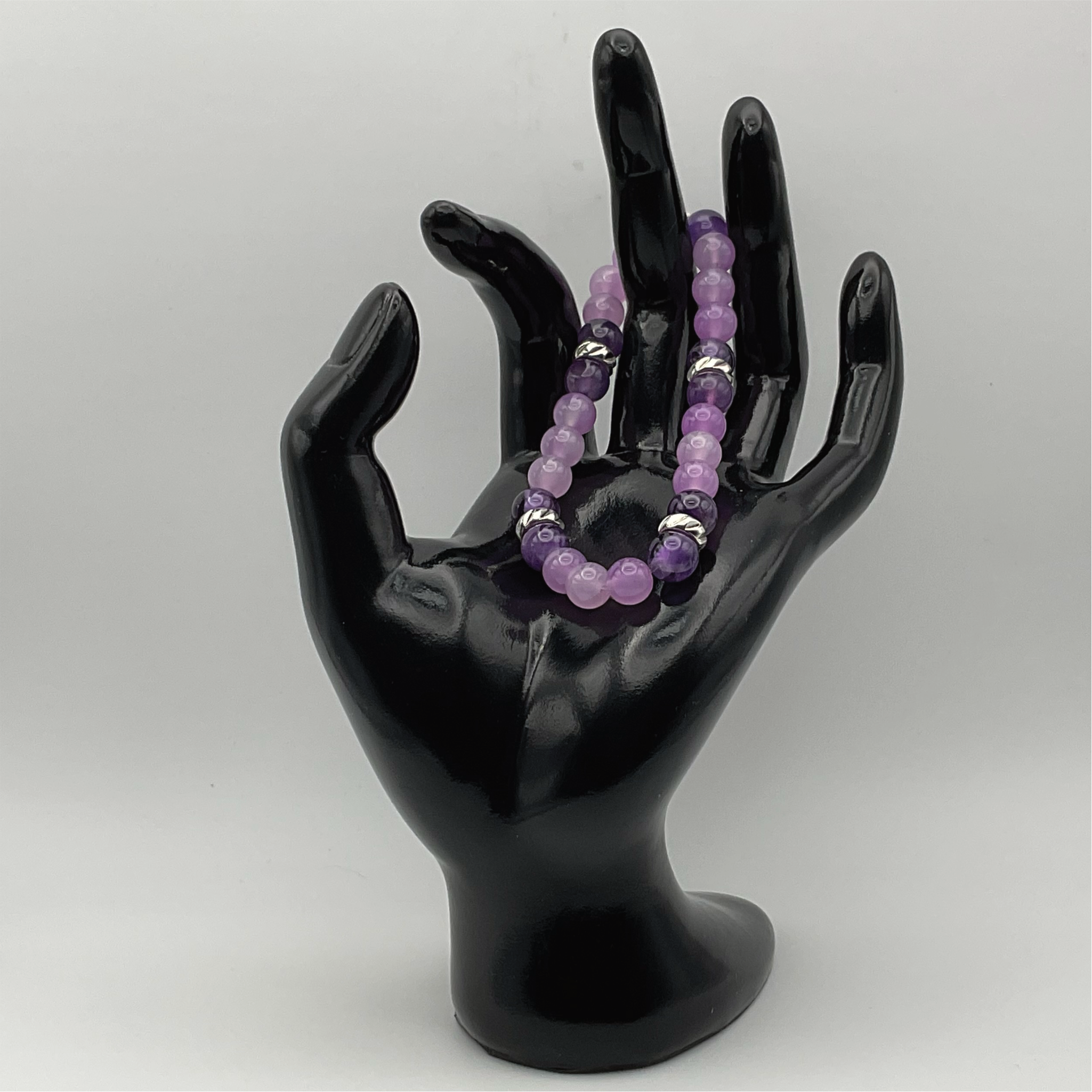Pulsera de amatista con separadores en tono plateado