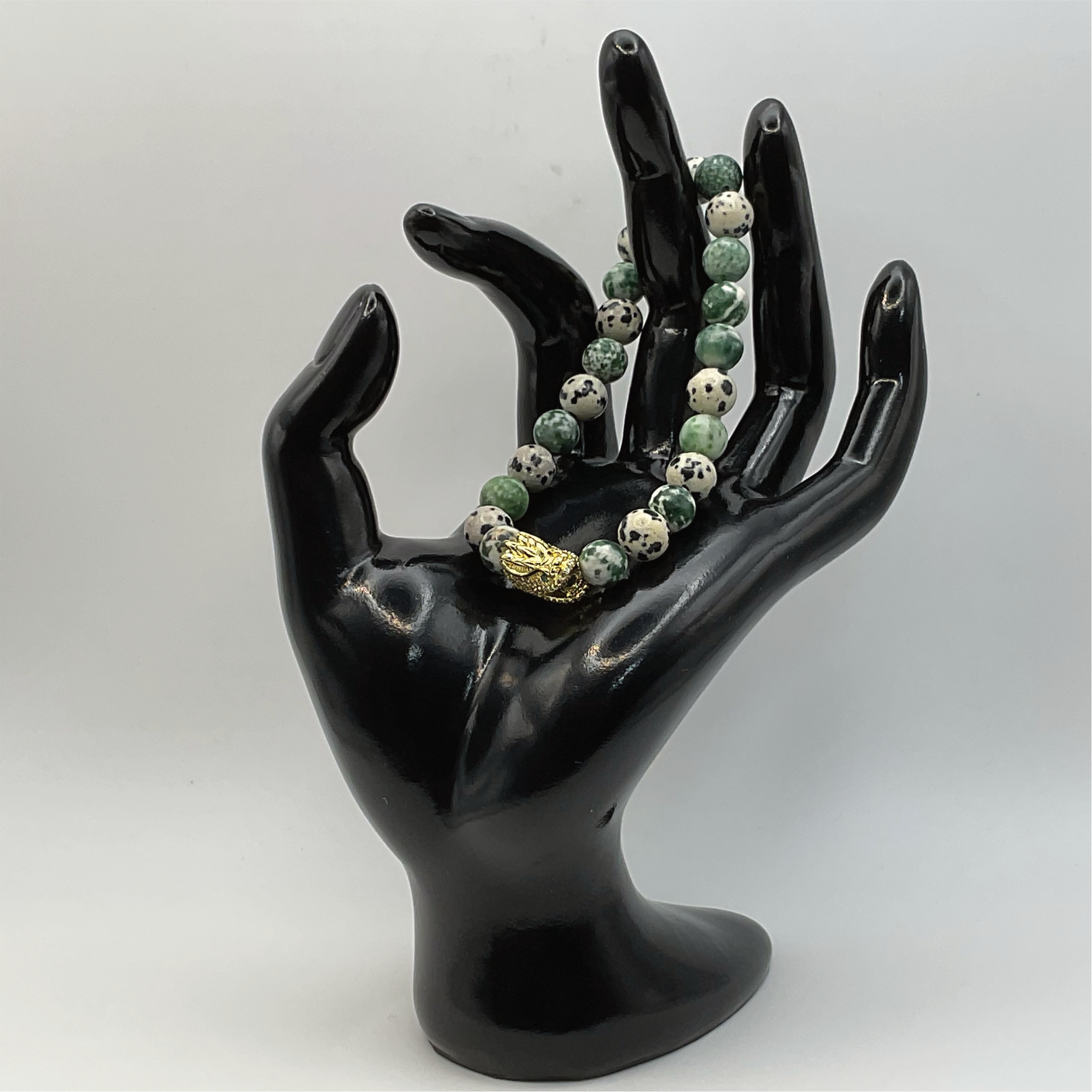 Pulsera con dije de dragón y ágata arbórea