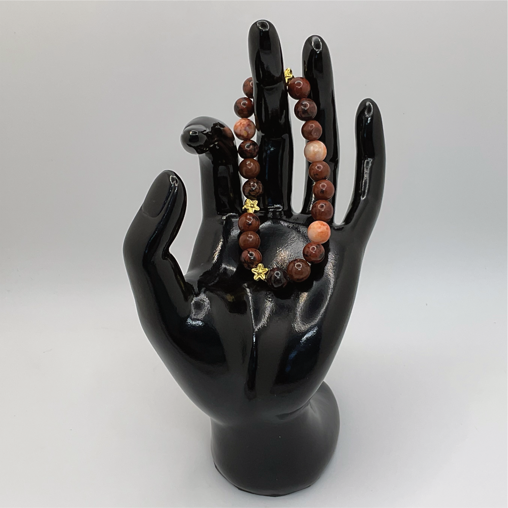 Marble Red Vein Jasper Mahogany Obsidian Bracelets with Gold Star Spacers