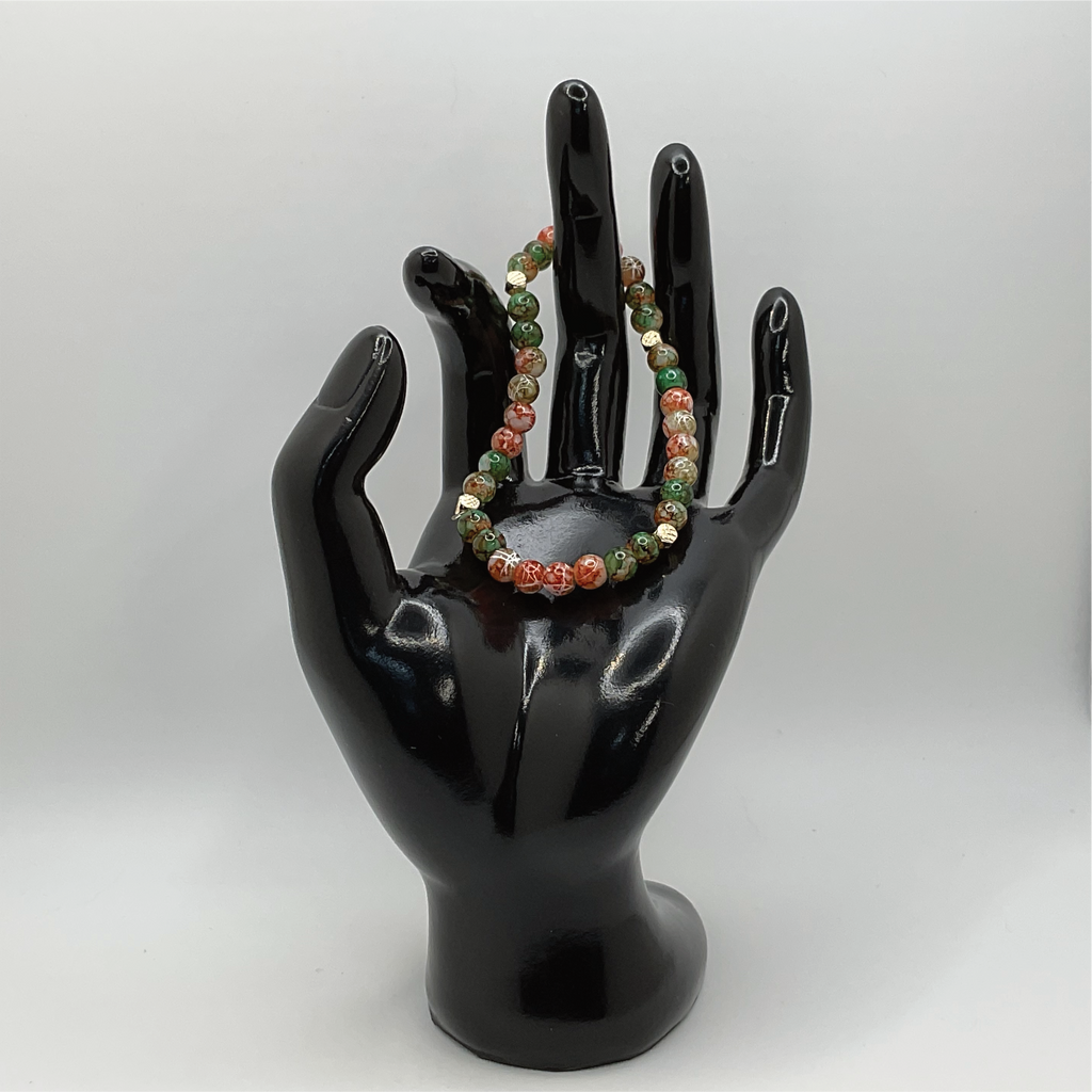 Carnelian Agate Green Dragon Agate Bracelet with Gold Spacers