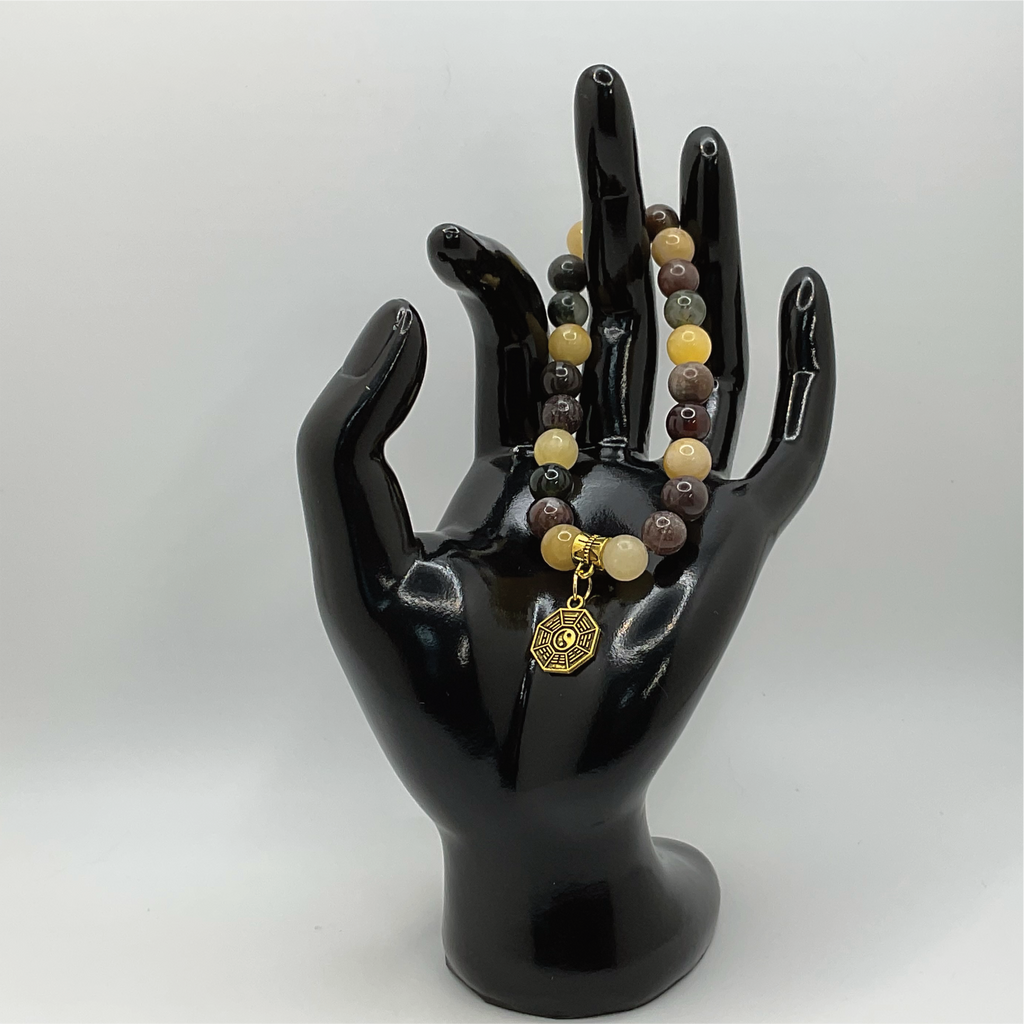 Brecciated Jasper Aventurine Quartz Ying Yang Charm Bracelet
