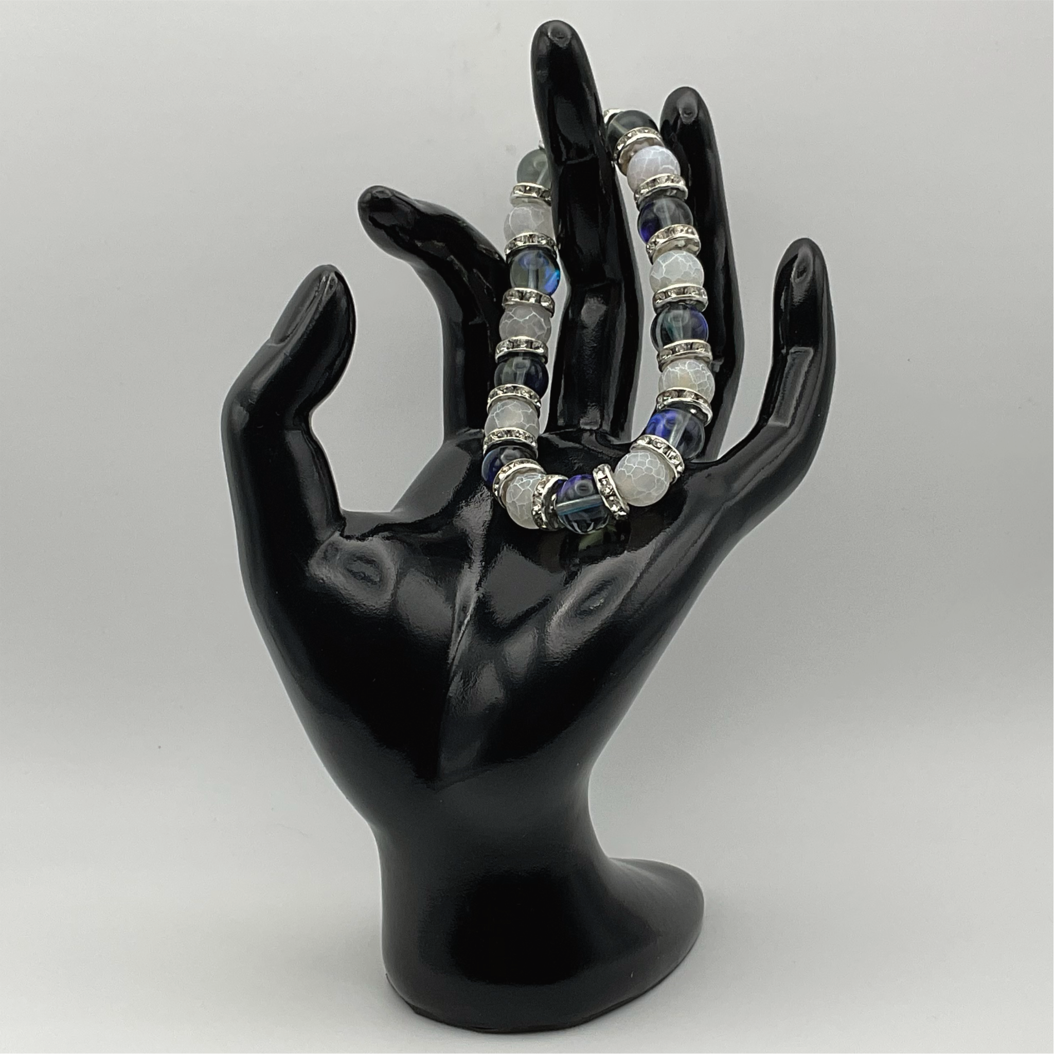 Blue Obsidian Dragon Vein Bracelet with Silver Tone Spacers