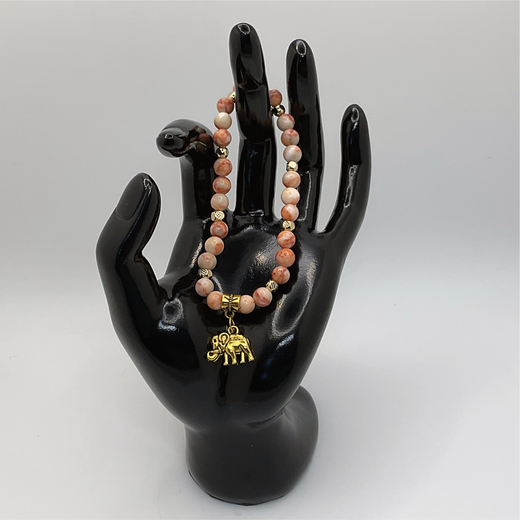 Borswana Agate Elephant Charm Bracelet with Gold Spacers