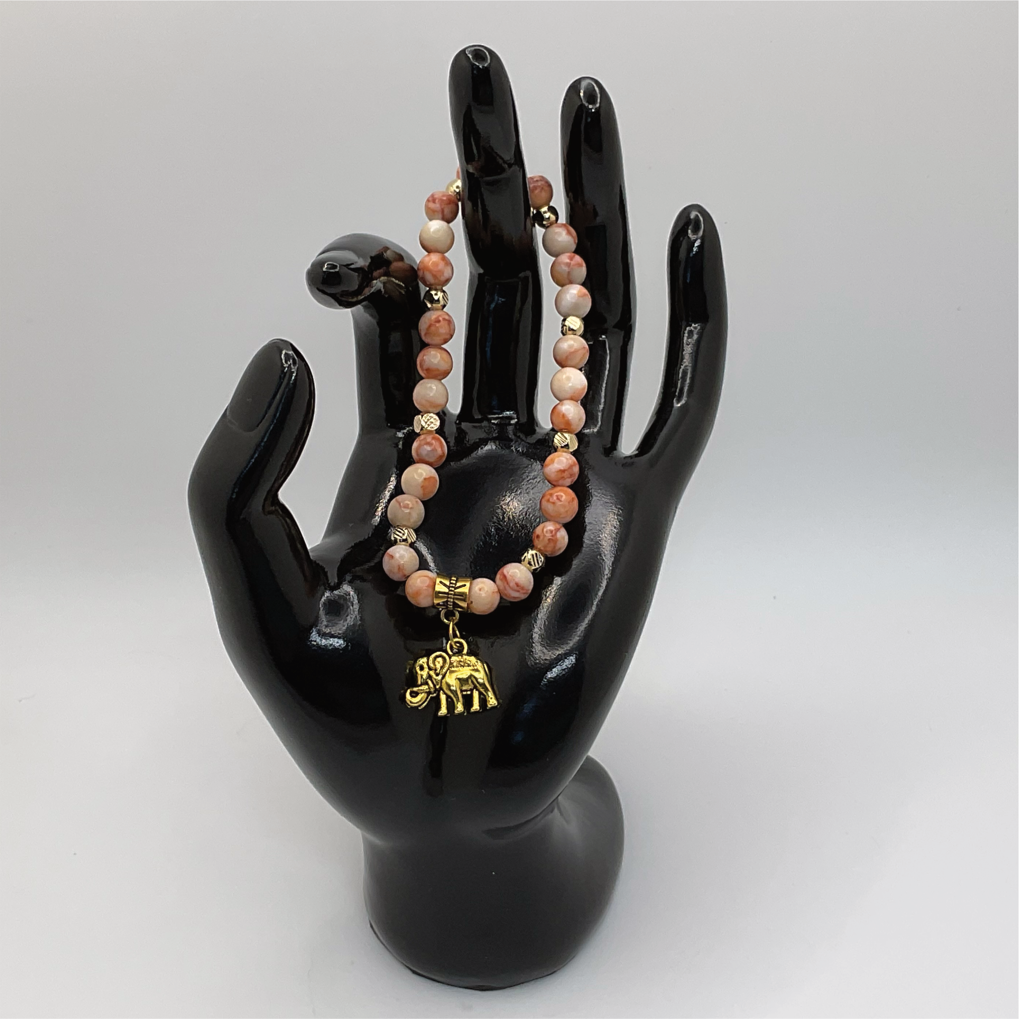 Borswana Agate Elephant Charm Bracelet with Gold Spacers