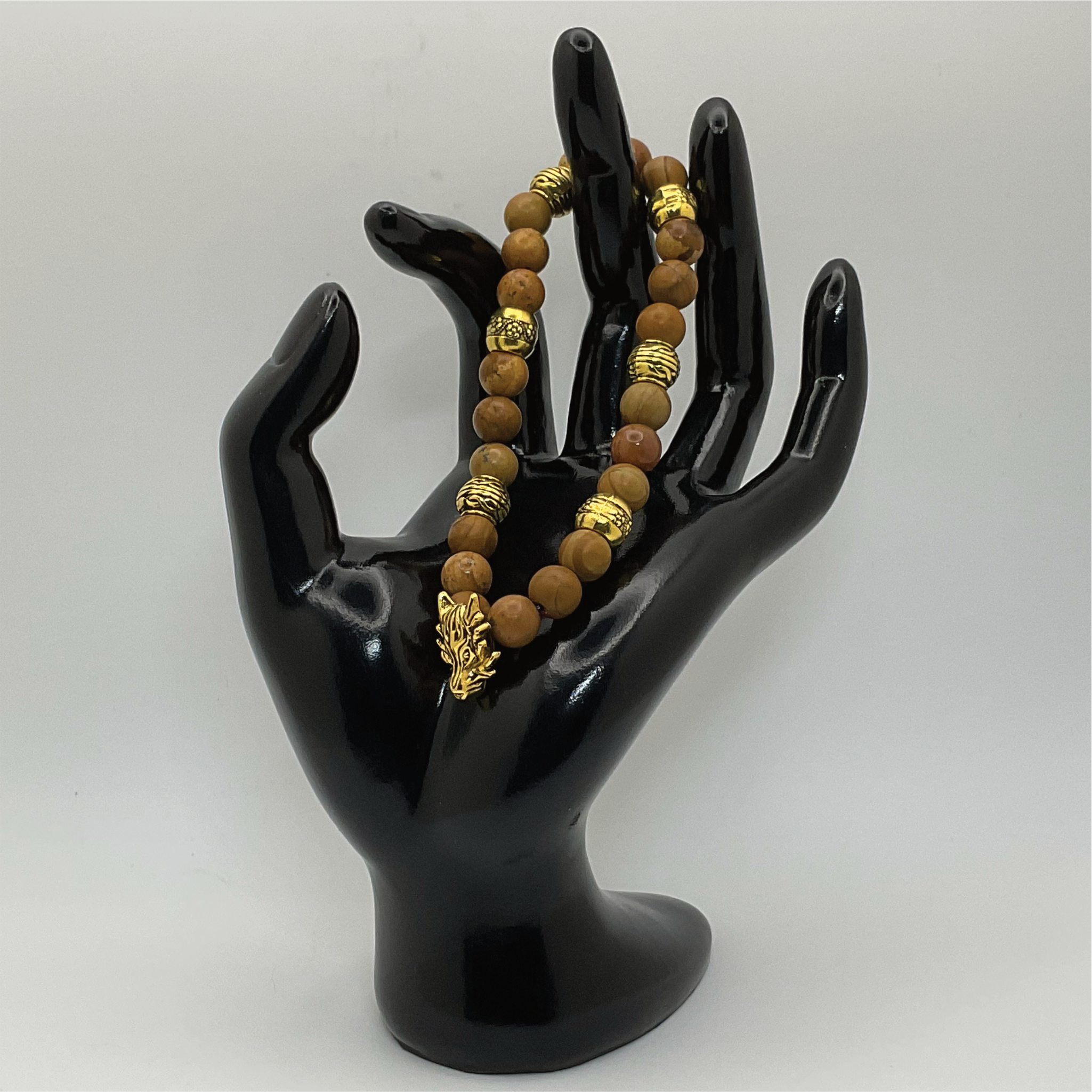 Yellow Jasper Wolf Charm Bracelet with Gold Spacers