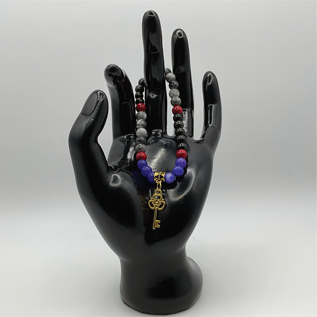 Sodalite Black Agate Amethyst Carnelian Key Charm Bracelet