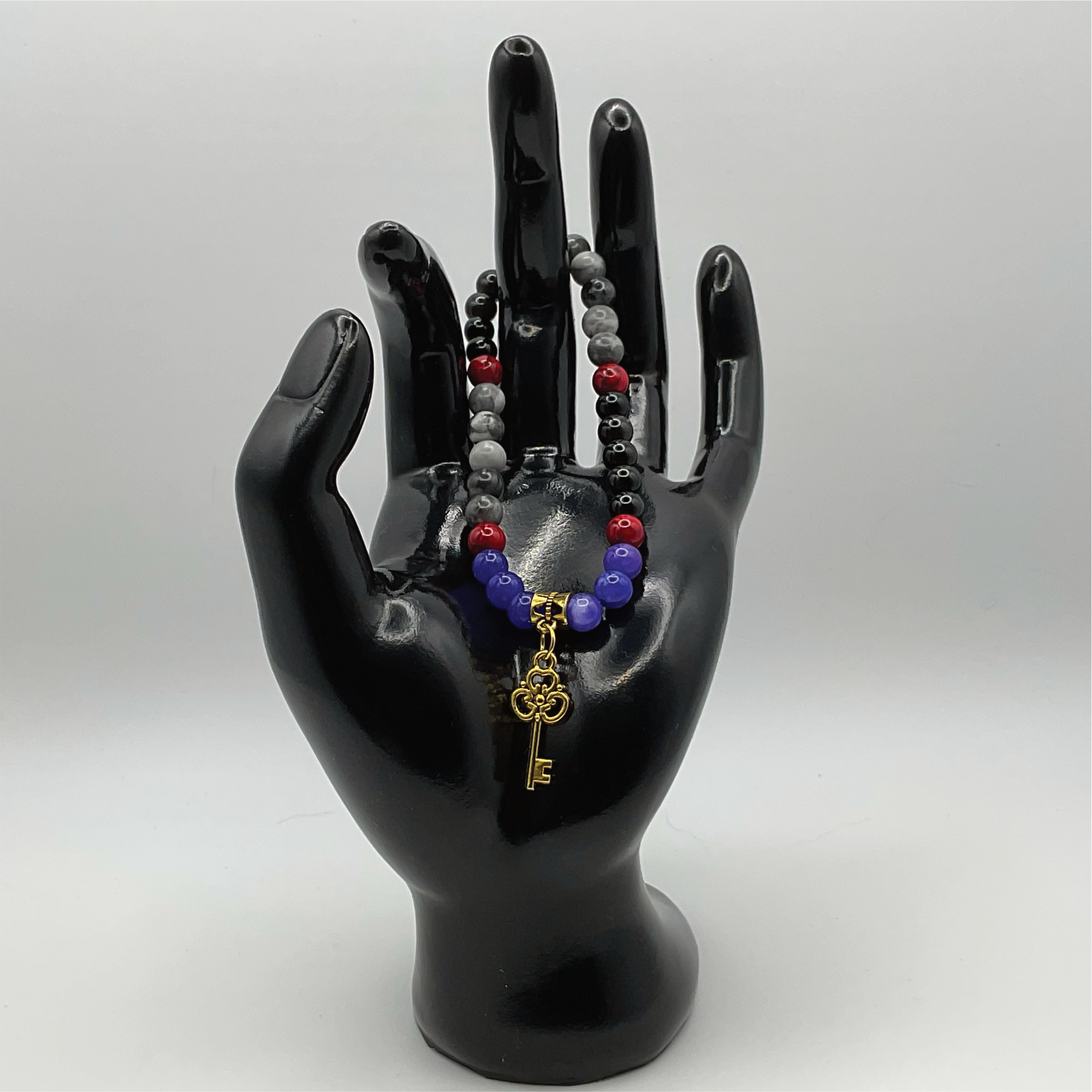 Sodalite Black Agate Amethyst Carnelian Key Charm Bracelet