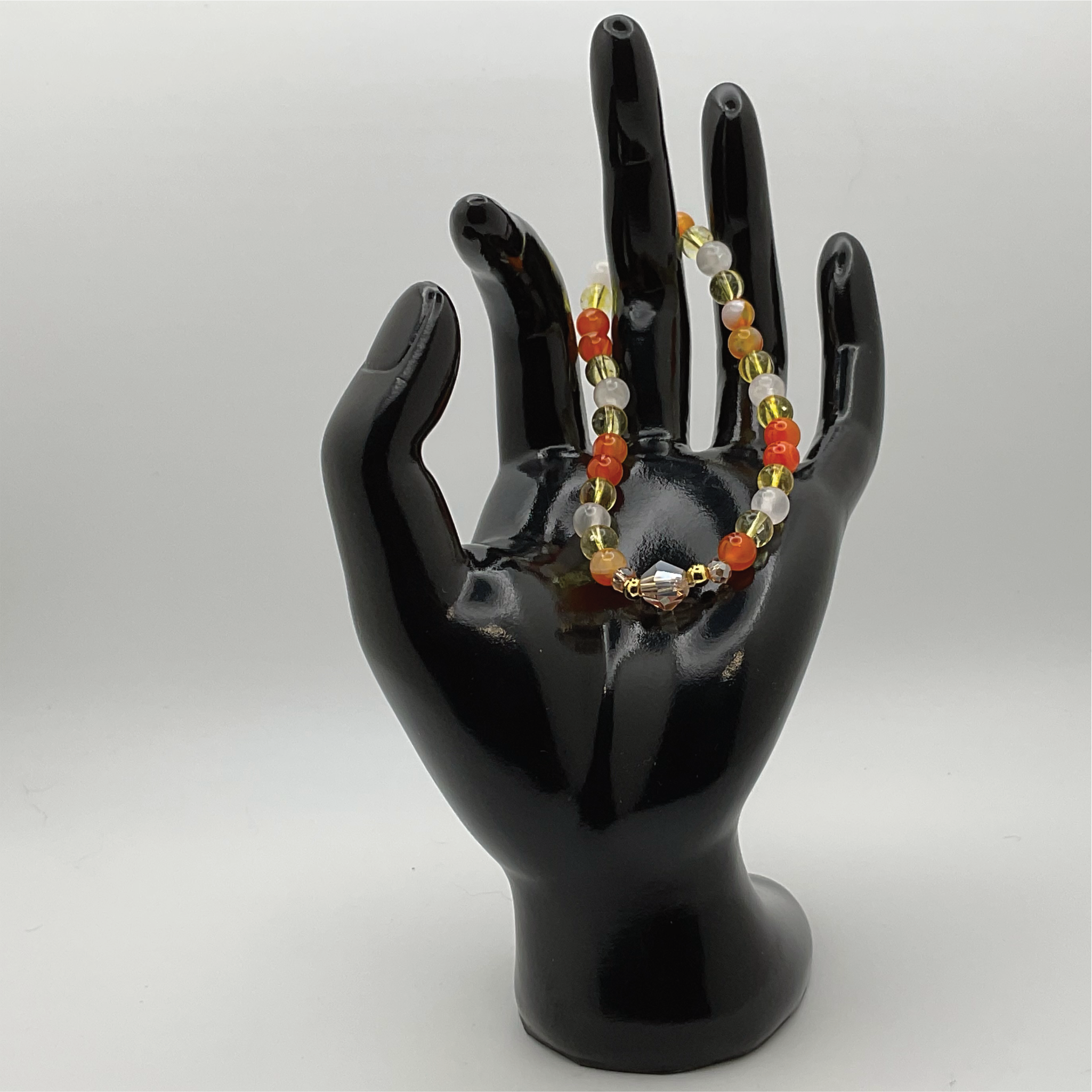 Pulsera de cornalina, ágata, citrino y cuarzo lechoso con separadores dorados
