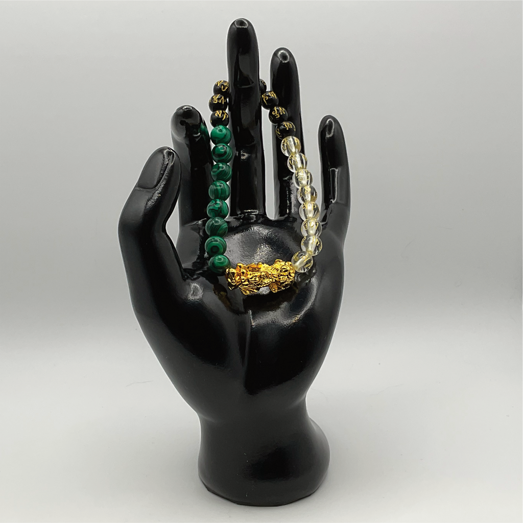 Malachite Black and Clear Pixiu Dragon Charm Bracelet