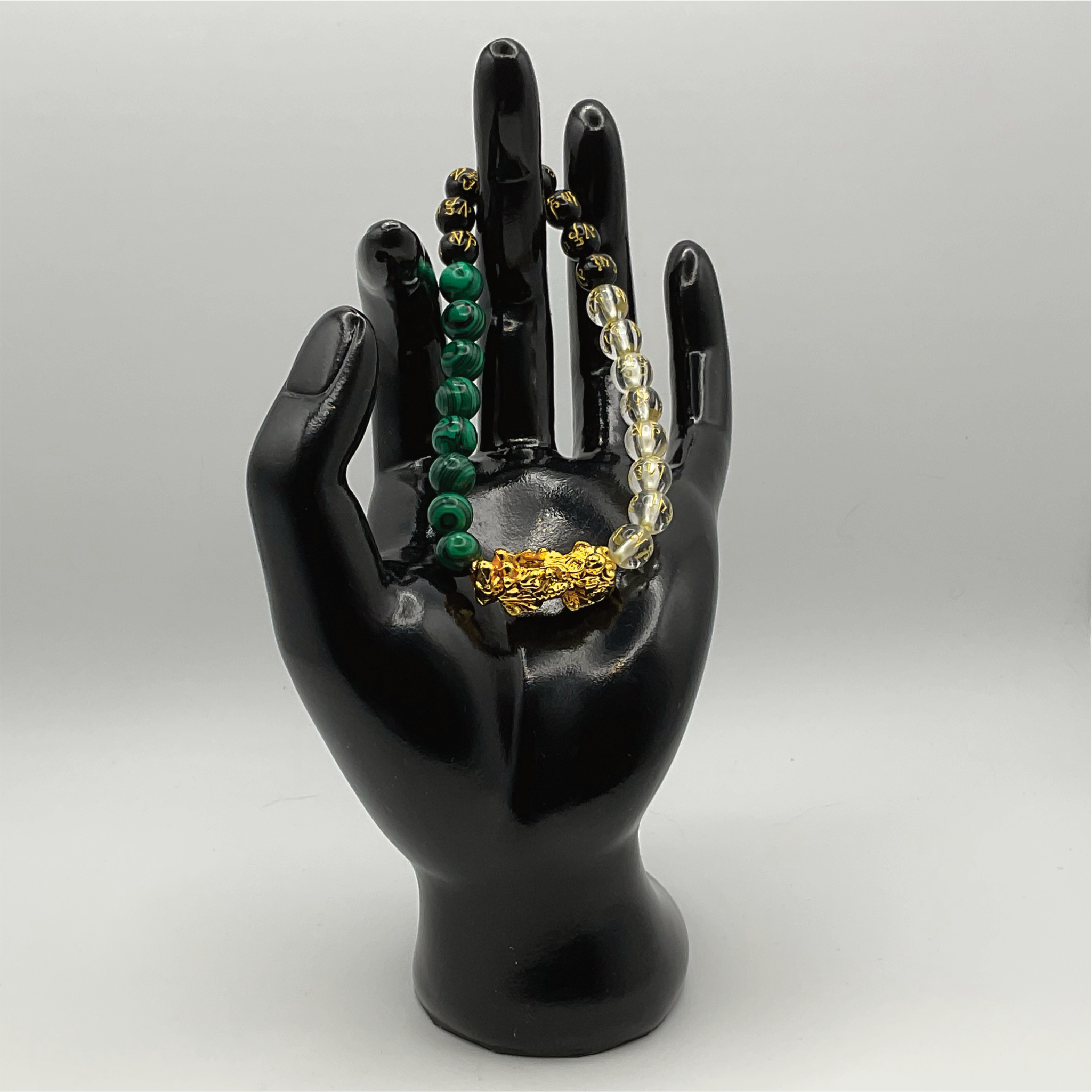 Malachite Black and Clear Pixiu Dragon Charm Bracelet
