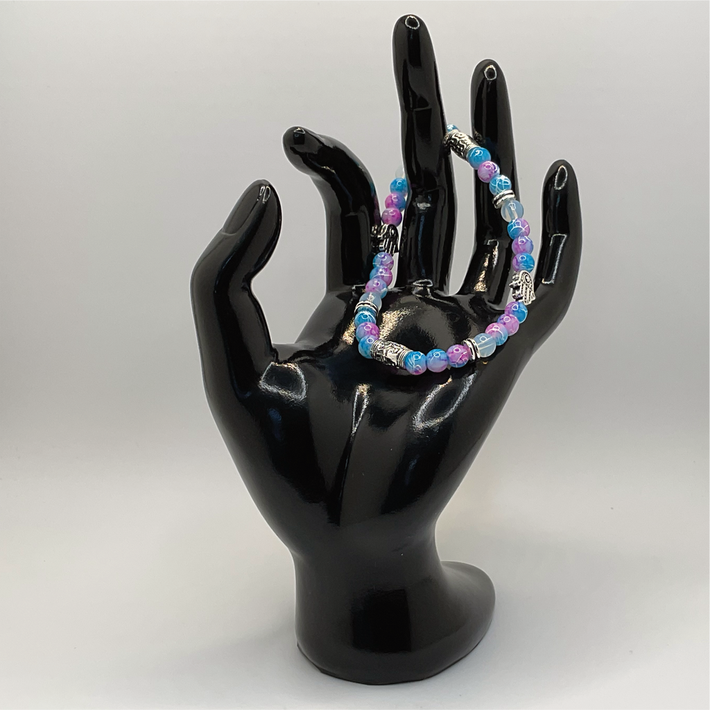 Blue and Pink Dragon Vein Agate Bracelet with Silver Spacers