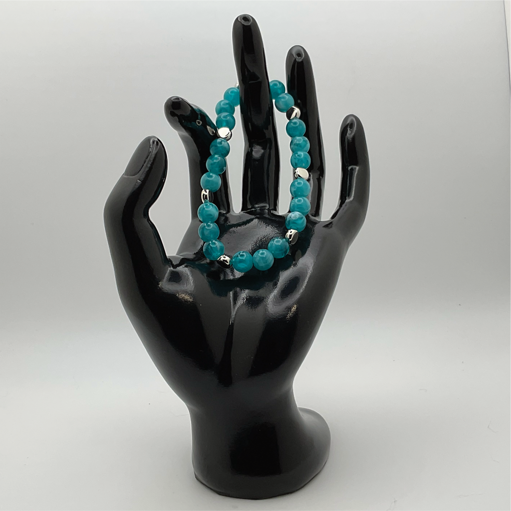 Pulsera de ágata Veta de Dragón Verde Azulado con separadores de plata