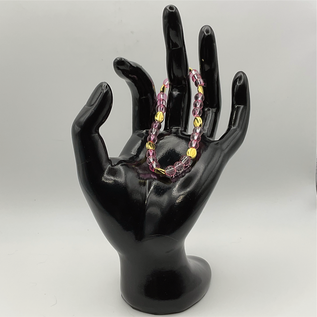 Pink Clear Glass Bracelet with Gold Disc Spacers