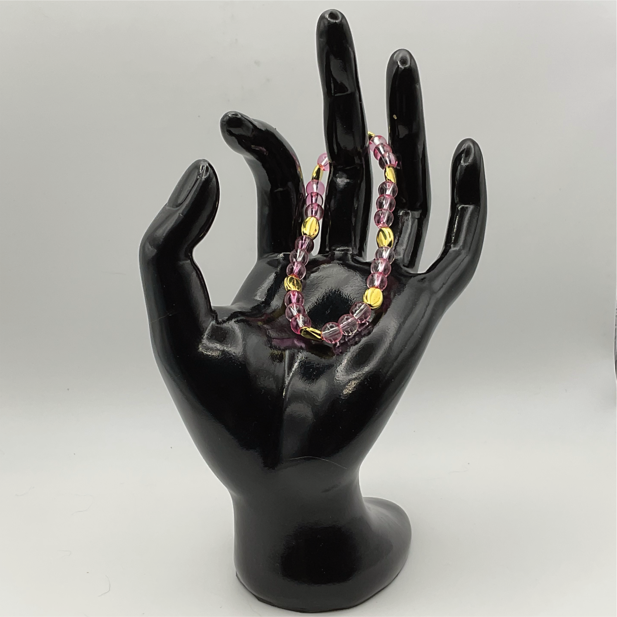 Pink Clear Glass Bracelet with Gold Disc Spacers