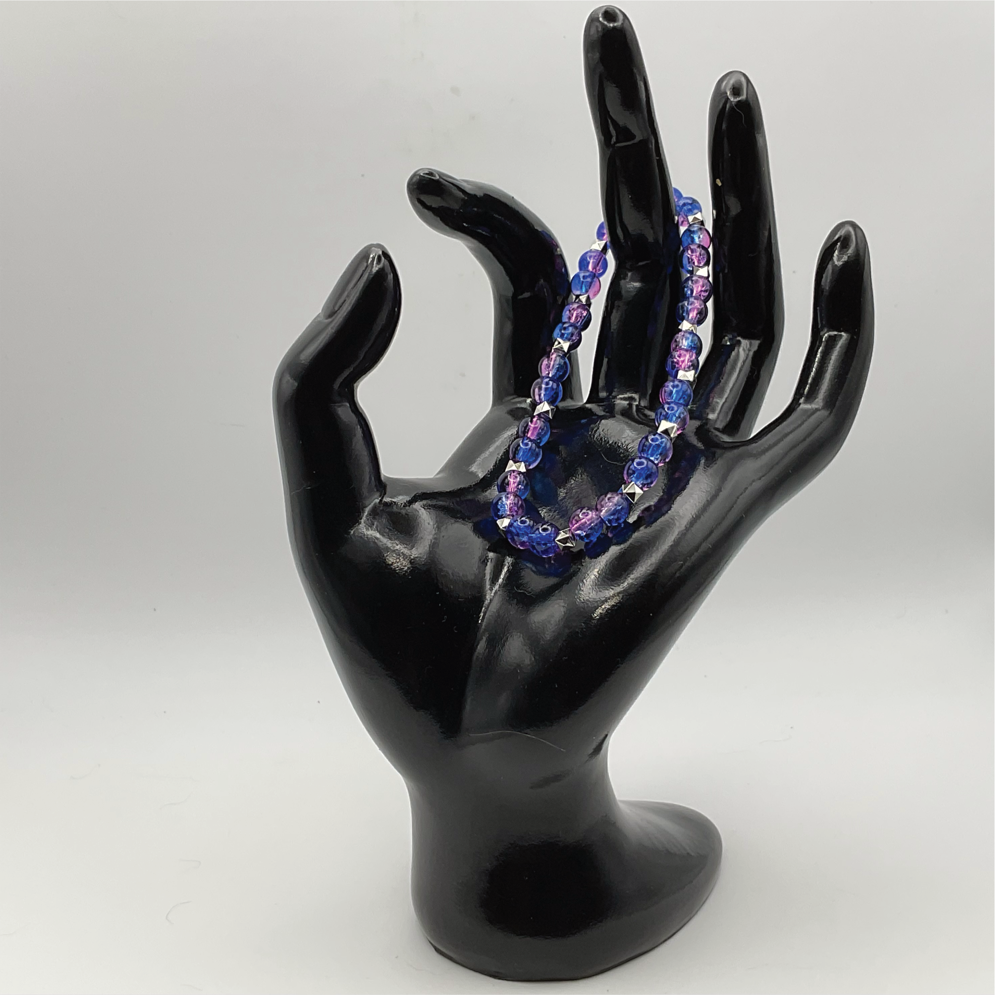 Blue Violet Glass Bracelet with Silver Spacers