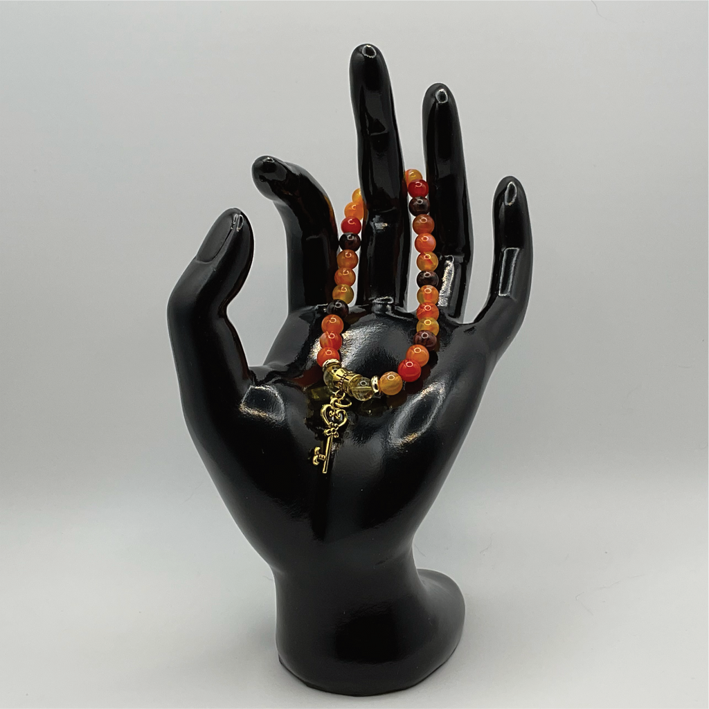 Amber Mahogany Obsidian Citrine Ornate Key Charm Bracelet