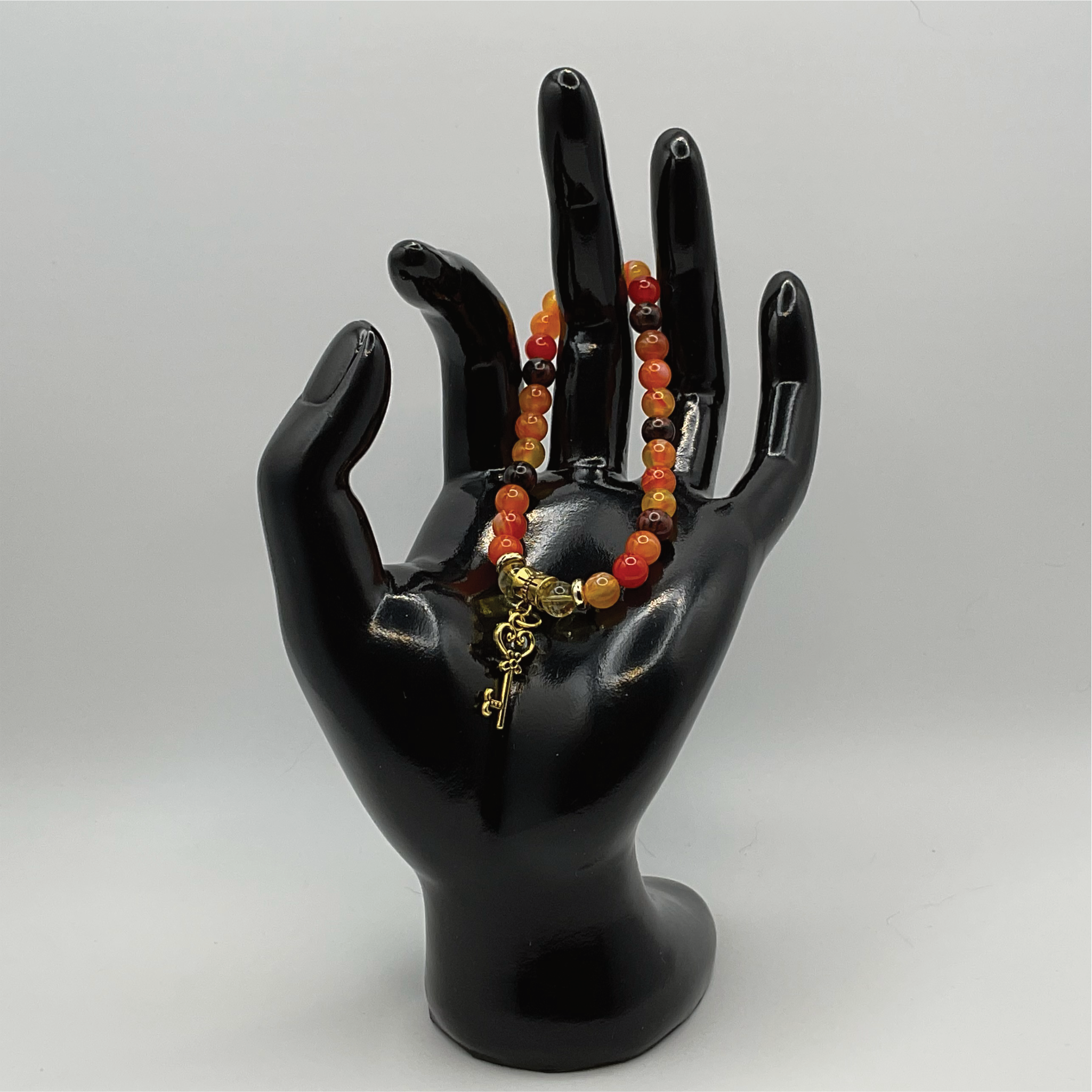 Amber Mahogany Obsidian Citrine Ornate Key Charm Bracelet