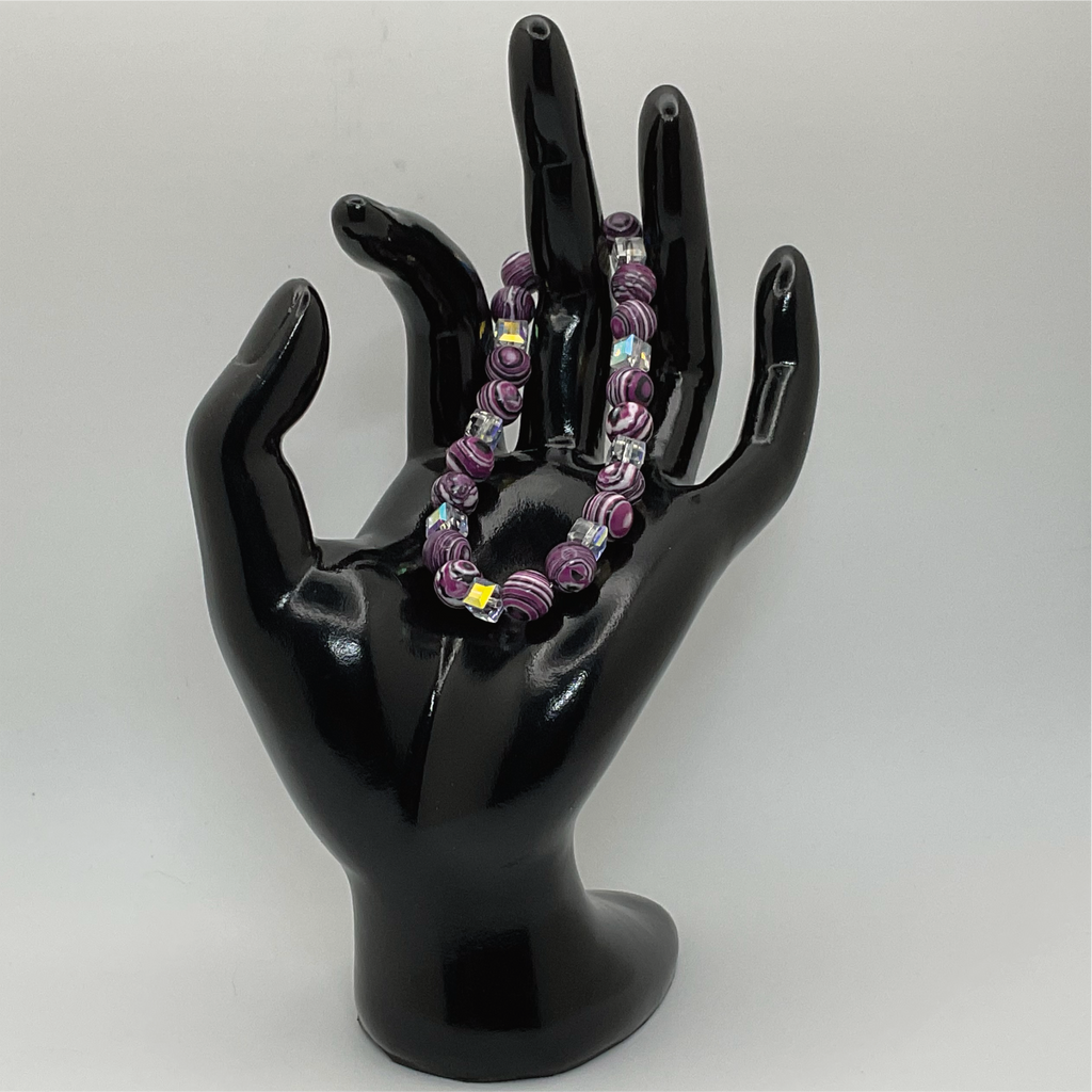 Purple Dragon Vein Agate Bracelet with Crystal Spacers