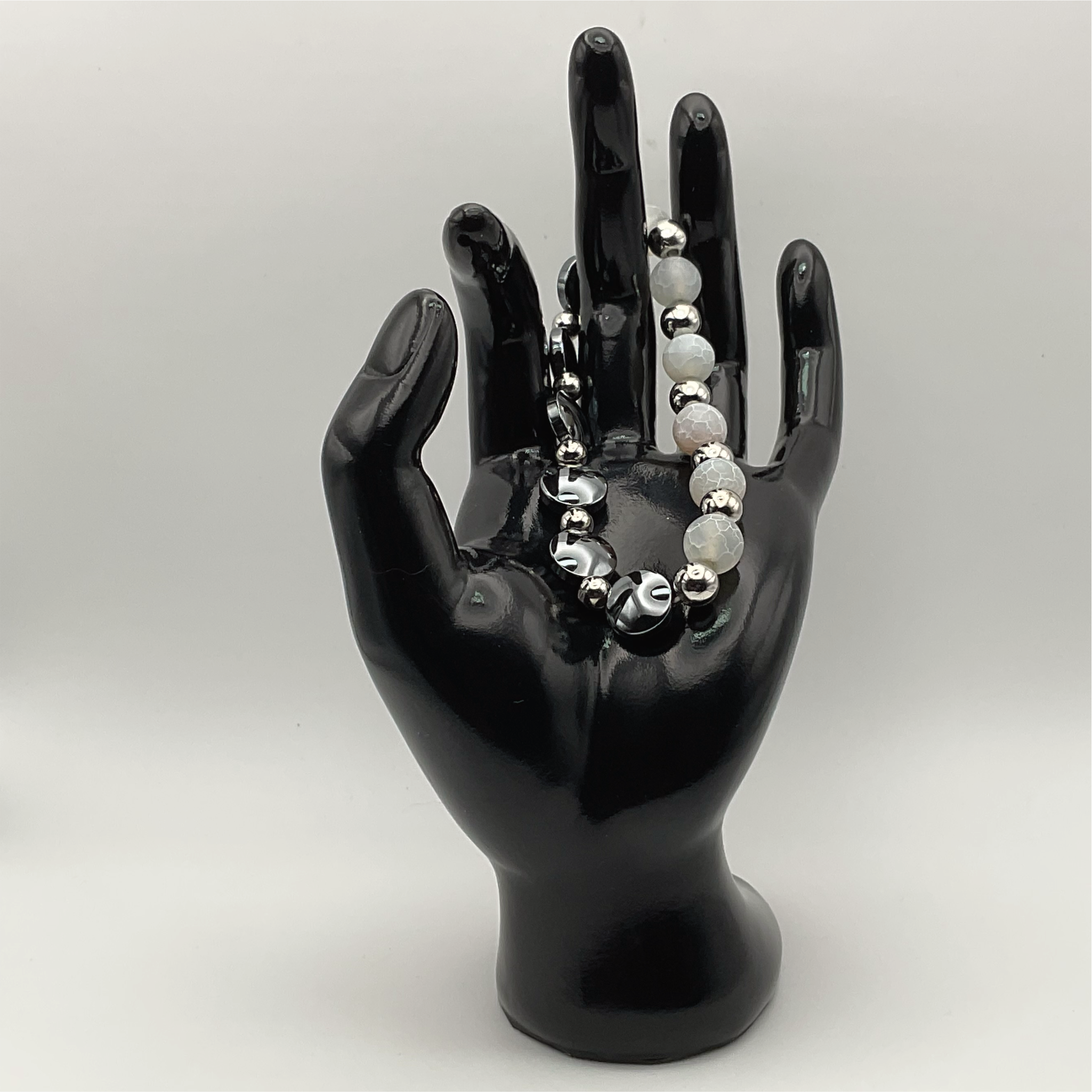 Dragon Vein Agate Onyx Bracelet with Silver Tone Spacers