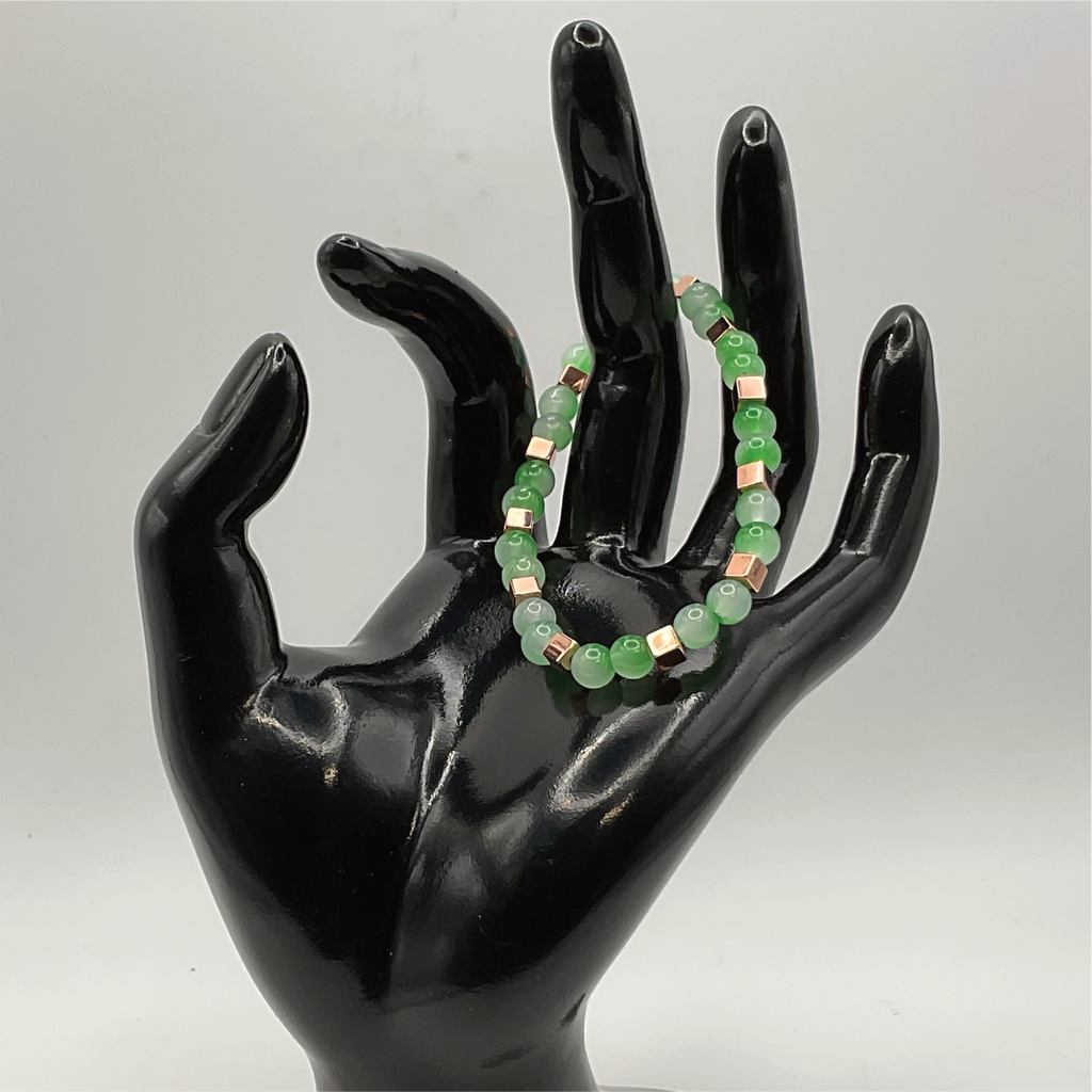 Cloudy Green Glass Bracelet with Gold Square Spacers