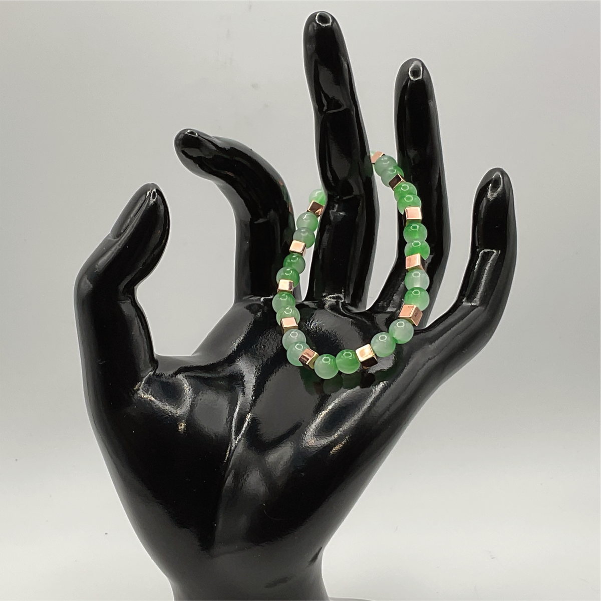 Cloudy Green Glass Bracelet with Gold Square Spacers