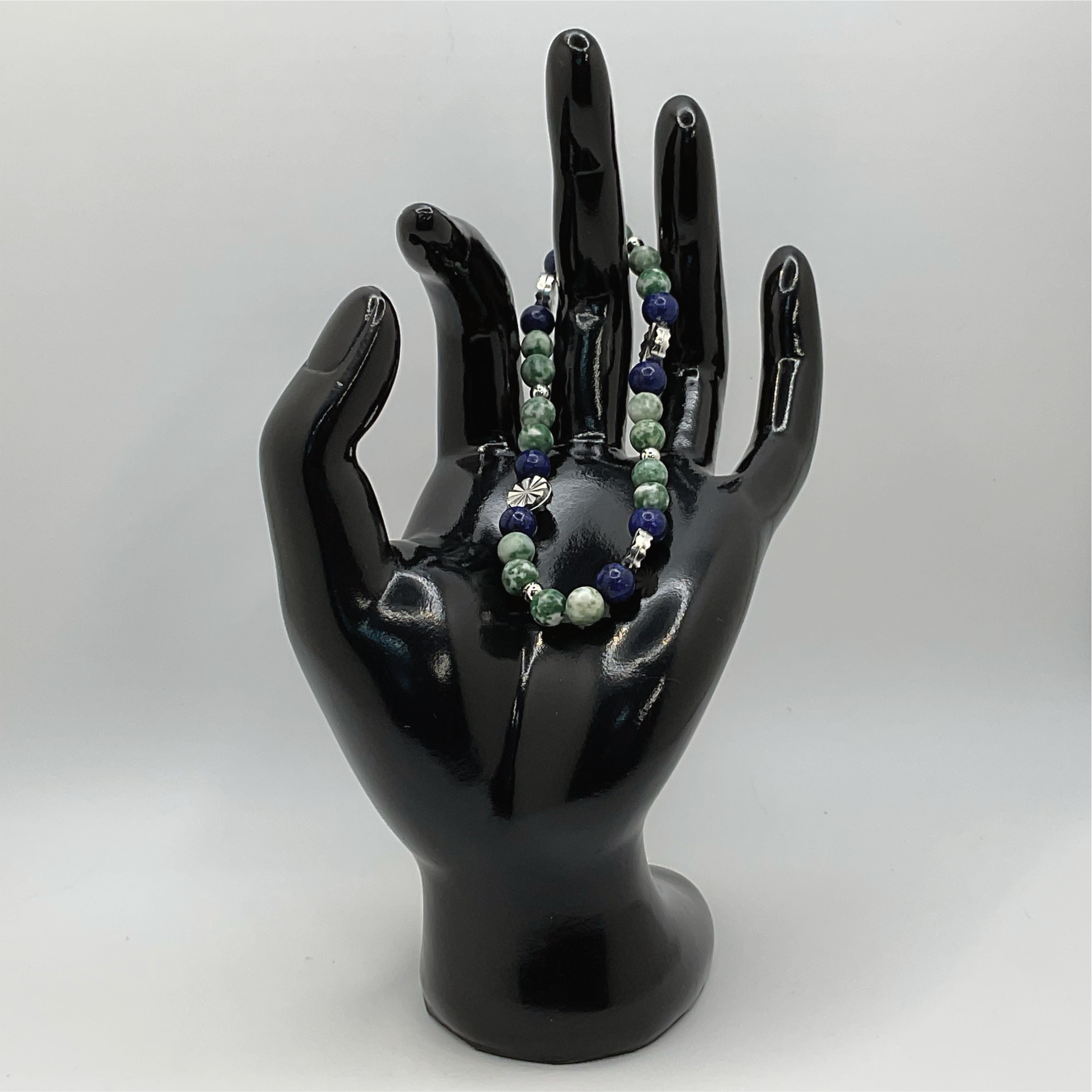 Pulsera de sodalita y ágata dendrítica con espaciadores de plata