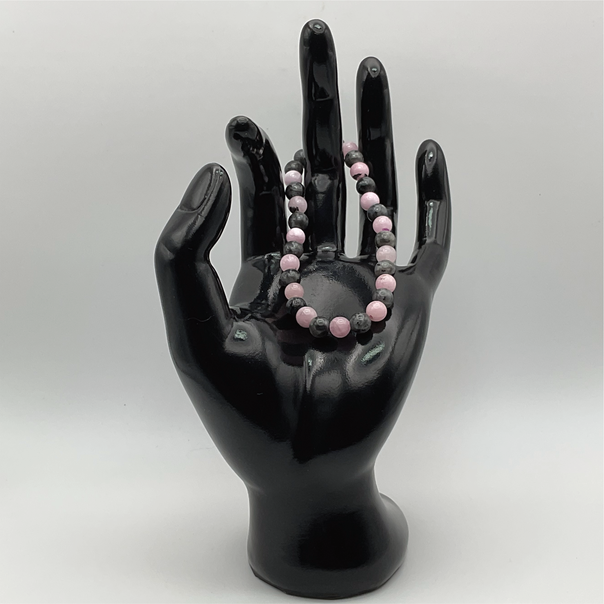Pulsera de Cuarzo Rosa y Ágata Negra