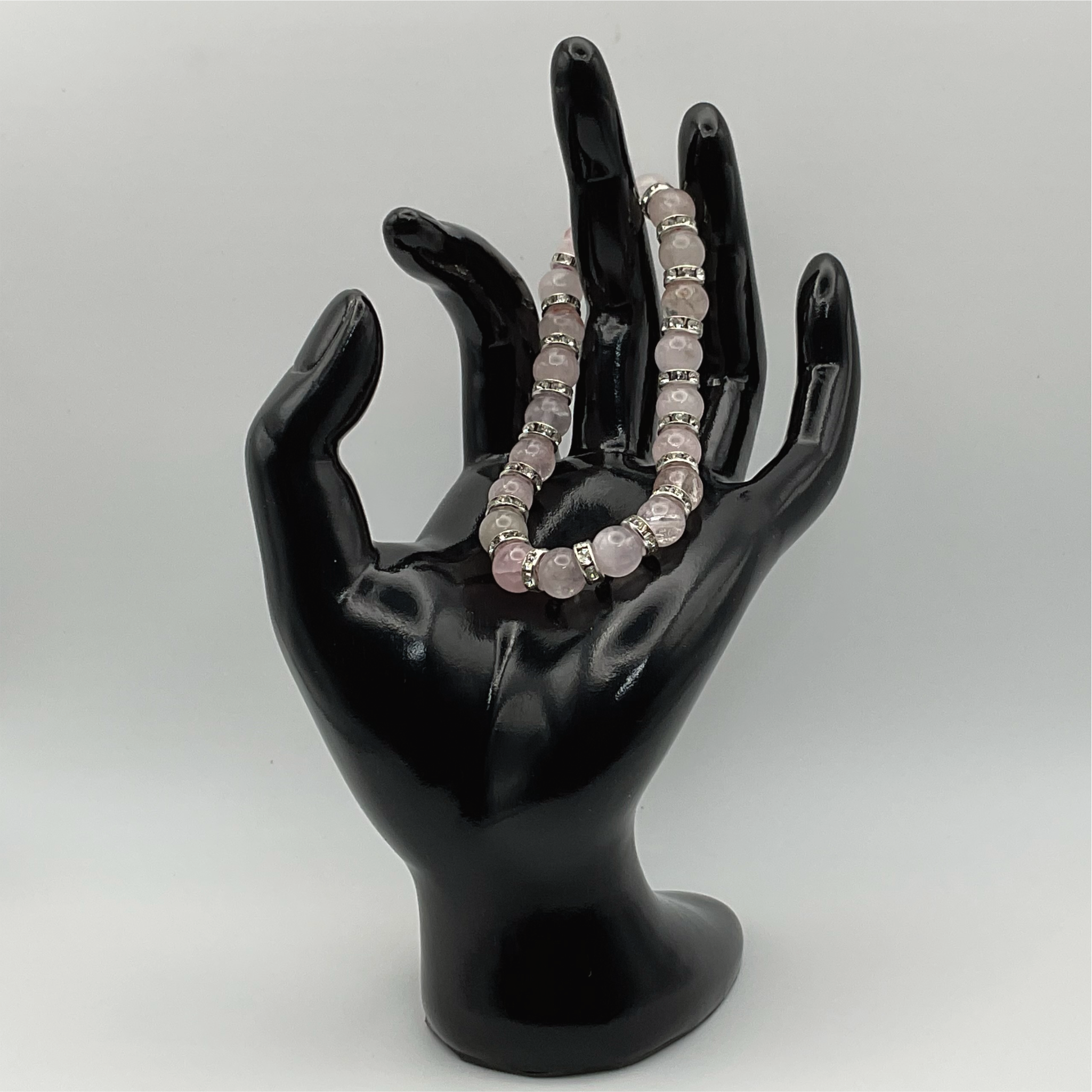 Pulsera de Cuarzo Rosa con Separadores de Cristal Plateados