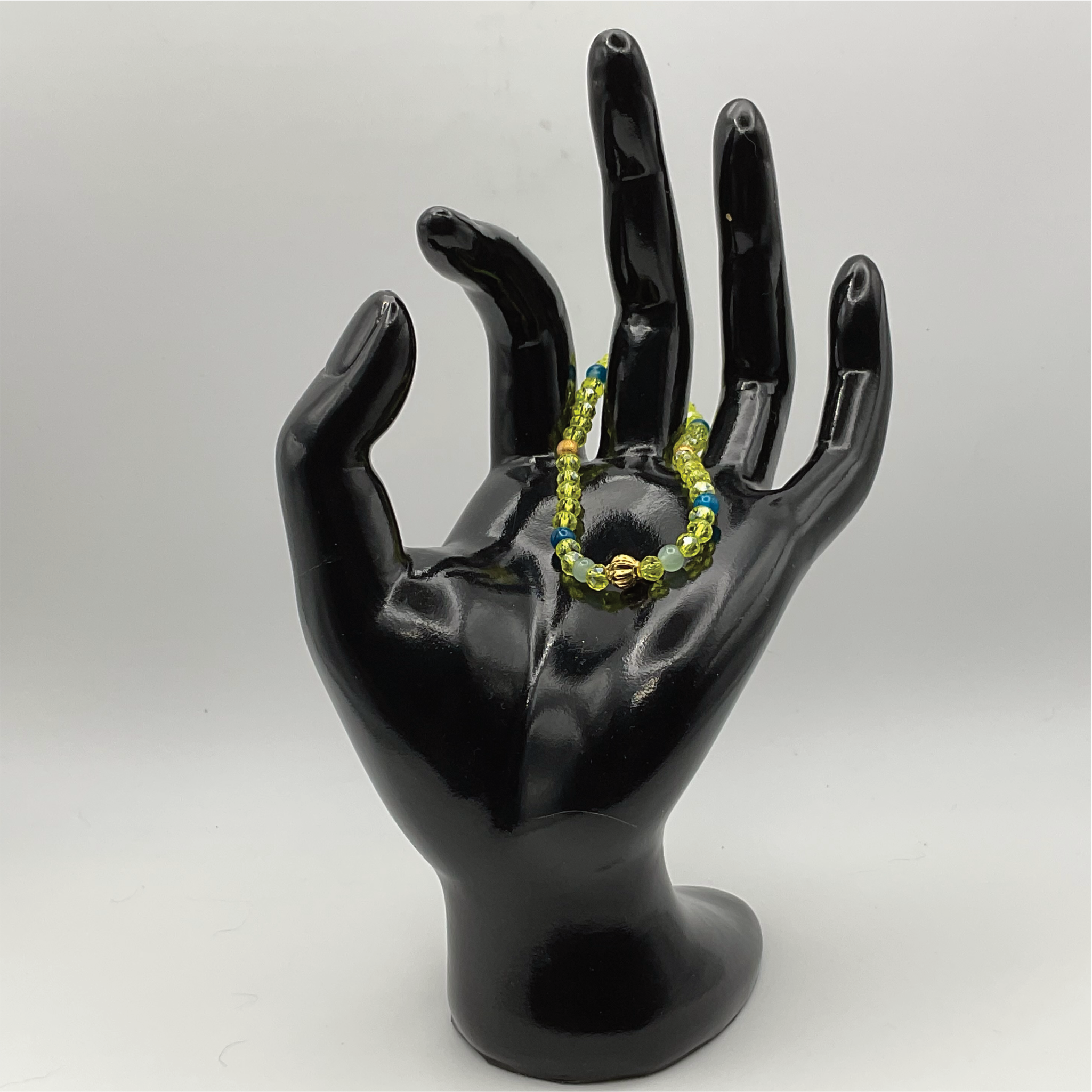 15.5 cm (6.1") Yellow Bracelet with Blue Light Green and Gold Spacers