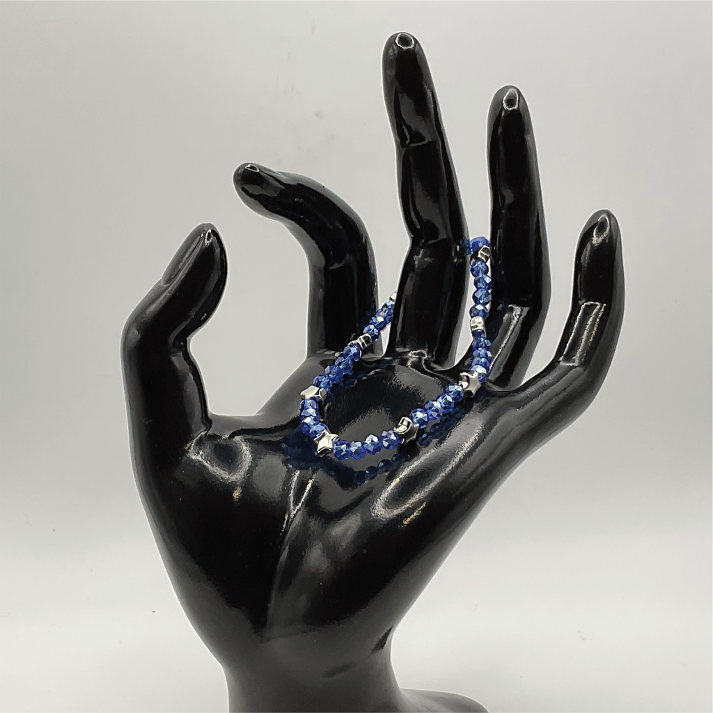 Blue Crystal Glass Bracelet with Silver Star Spacers
