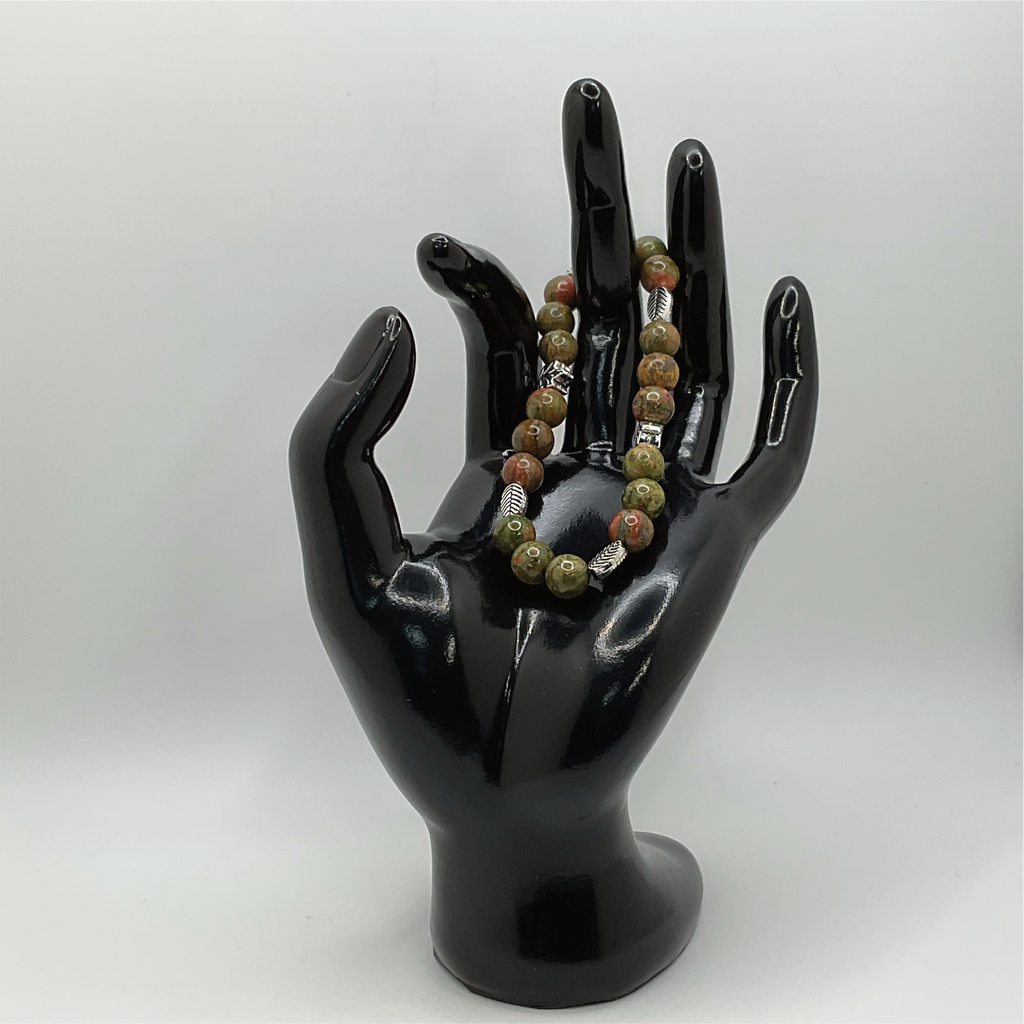 Unakite Bracelet with Silver Leaf Spacers