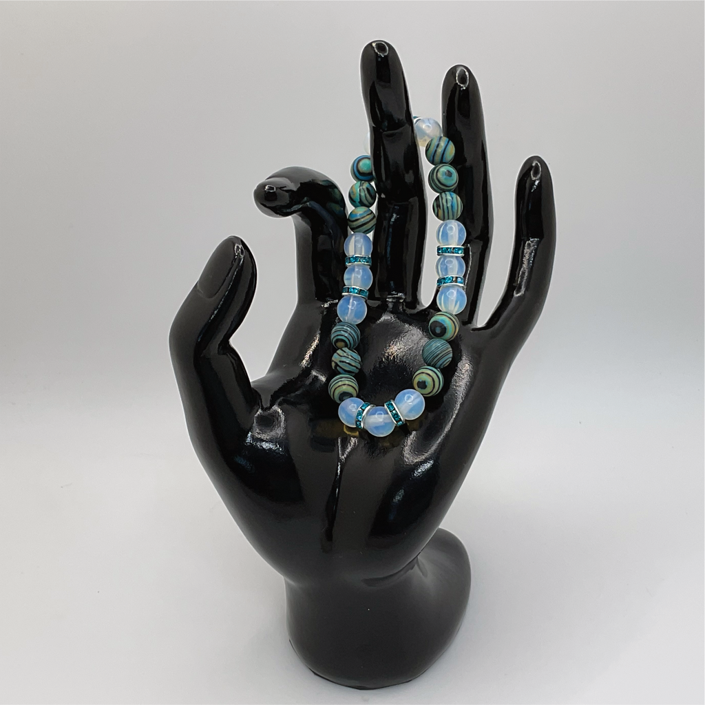 Opalite Calsilica Bracelet with Silver Blue Crystal Spacers