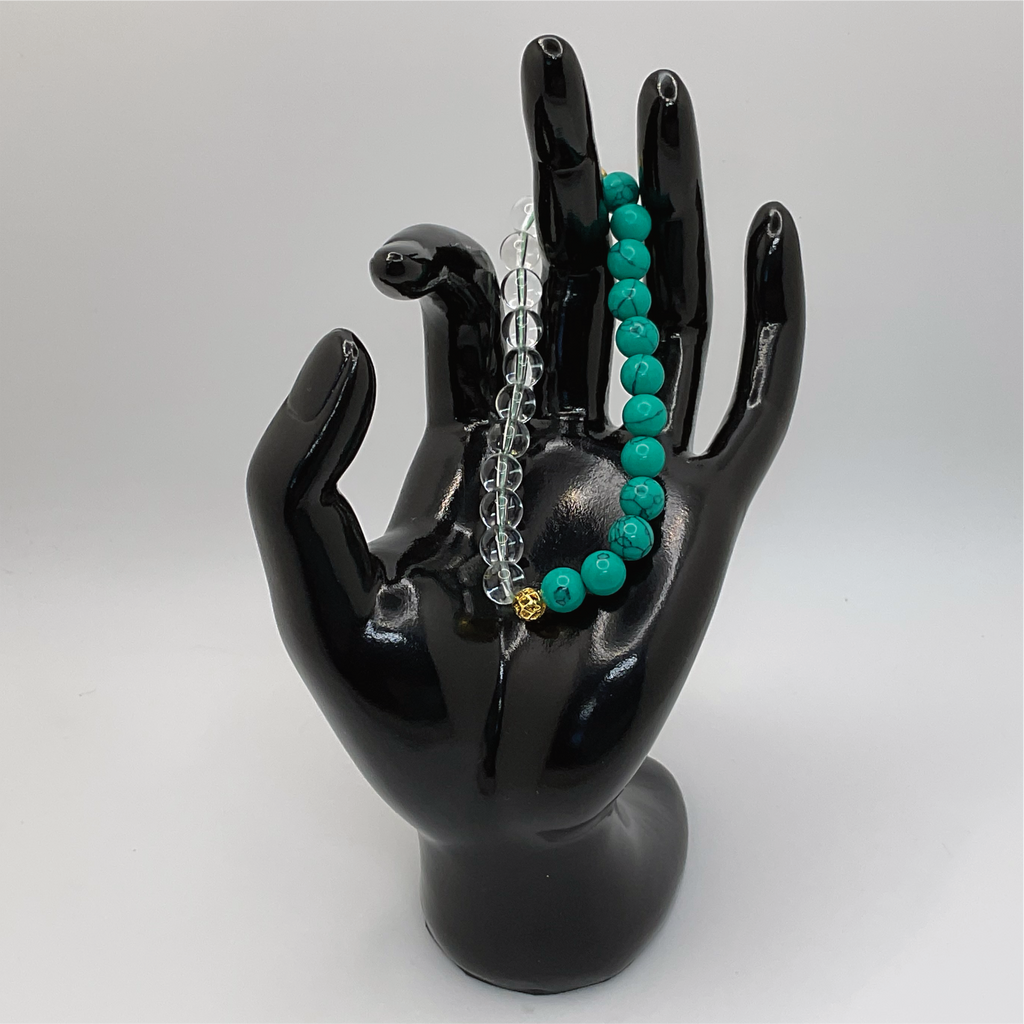 Green Howlite Clear Quartz Bracelet with Gold Spacers