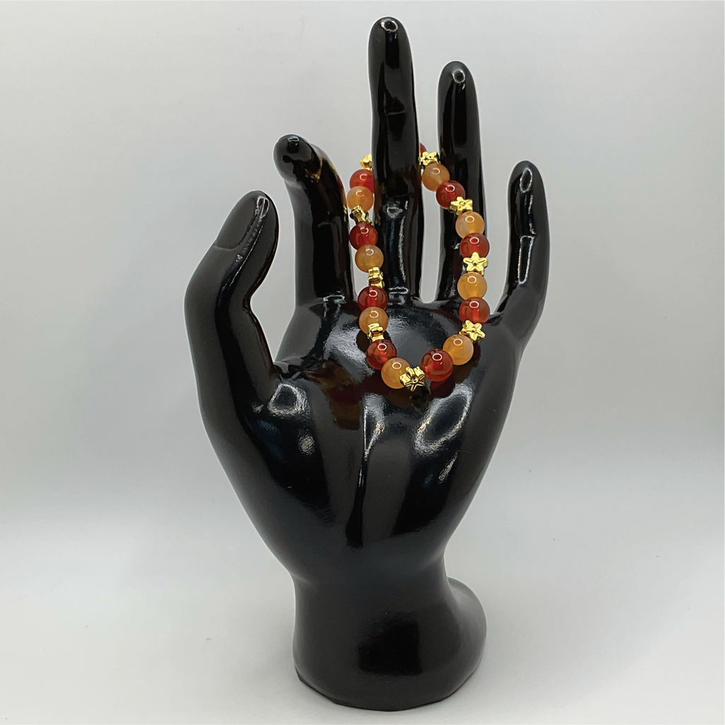 Carnelian Agate Oriental Agate Bracelet with Gold Star Spacers