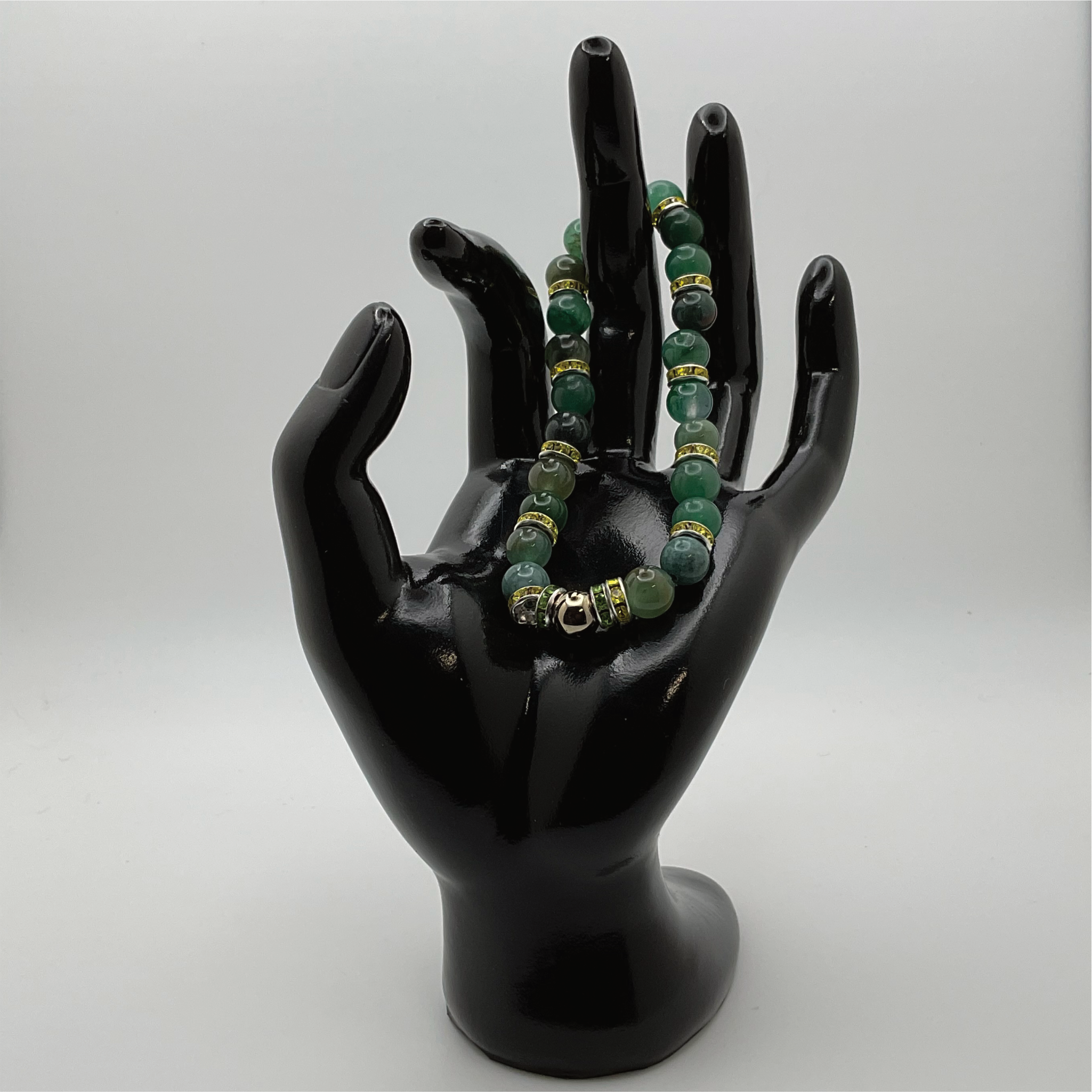 Pulsera de Aventurina Verde y Hematita con Espaciadores de Cristal Verdes, Amarillos y Plateados