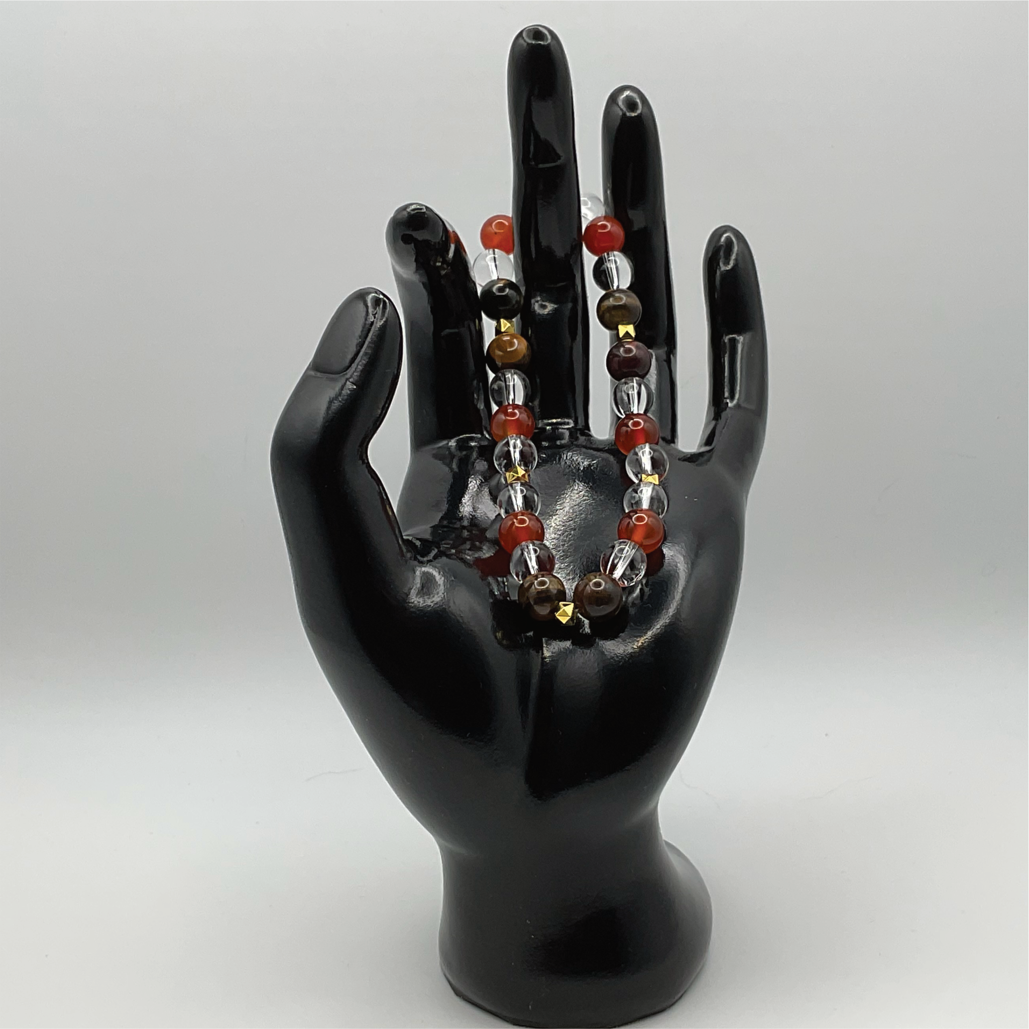 Carnelian Agate Tiger's Eye Clear Quartz Bracelet with Gold Tone Spacers