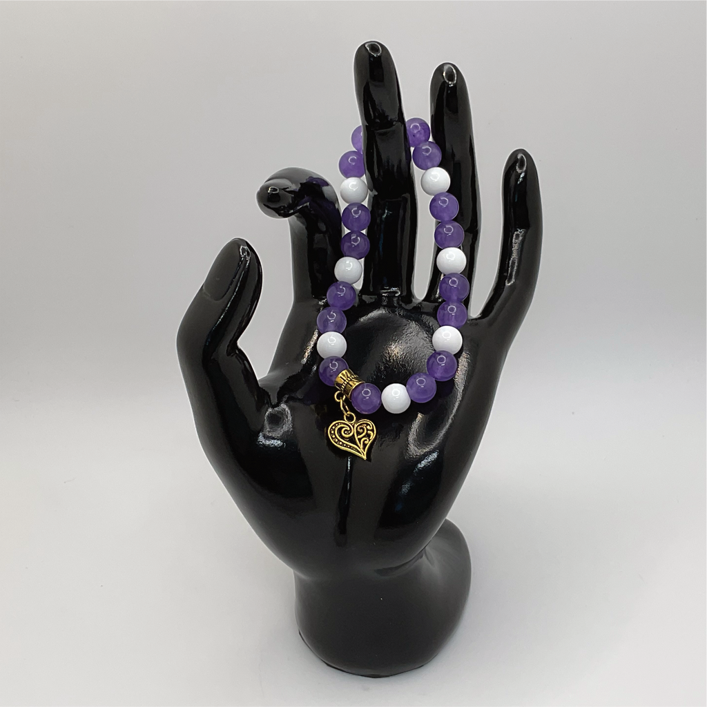 Milky Quartz Amethyst Heart Charm Bracelet