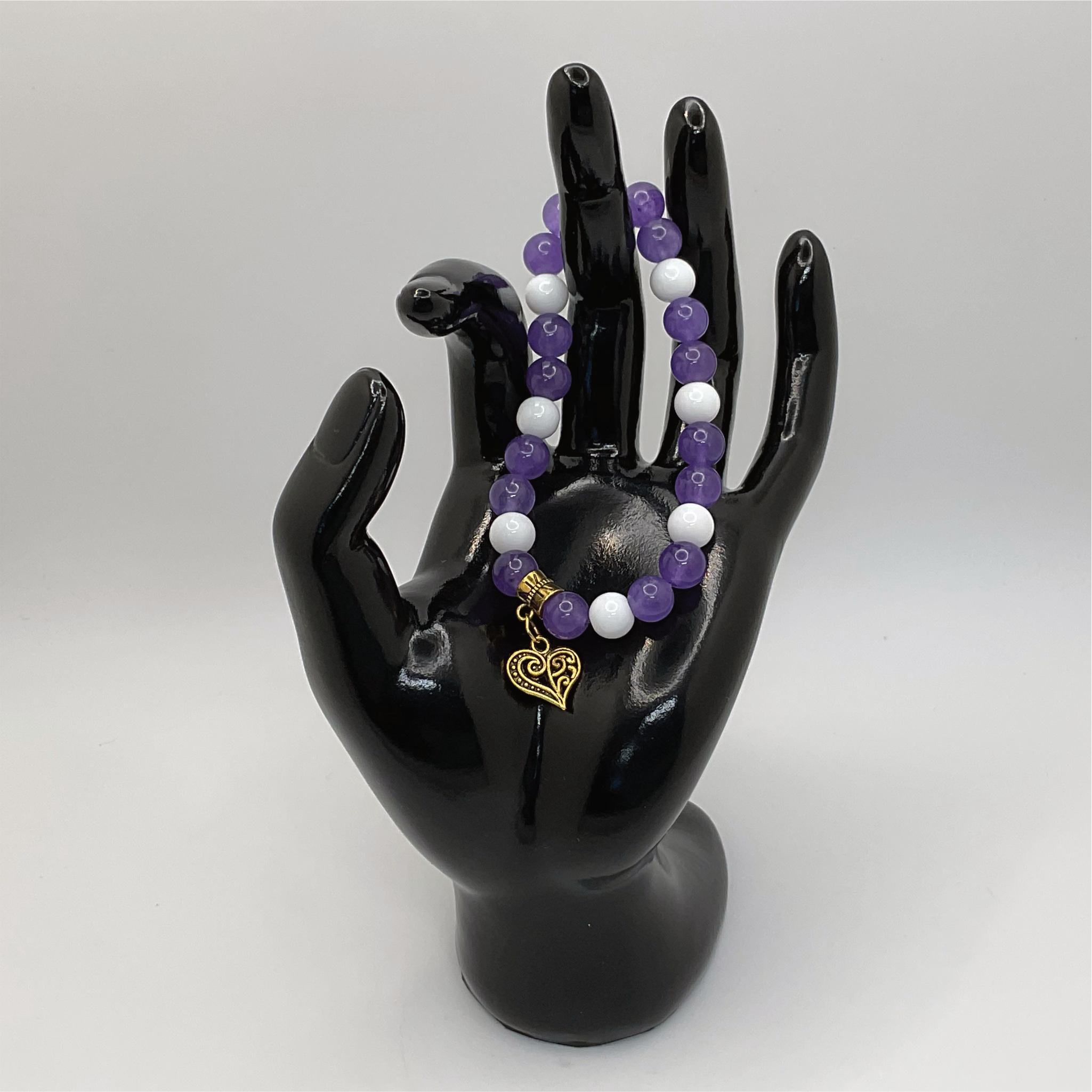 Milky Quartz Amethyst Heart Charm Bracelet