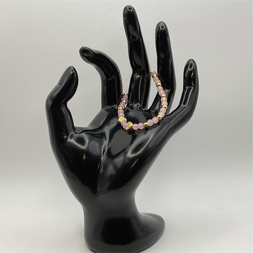 15 cm (5.9") Pink Opal Gold Hearts Bracelet with Gold Spacers