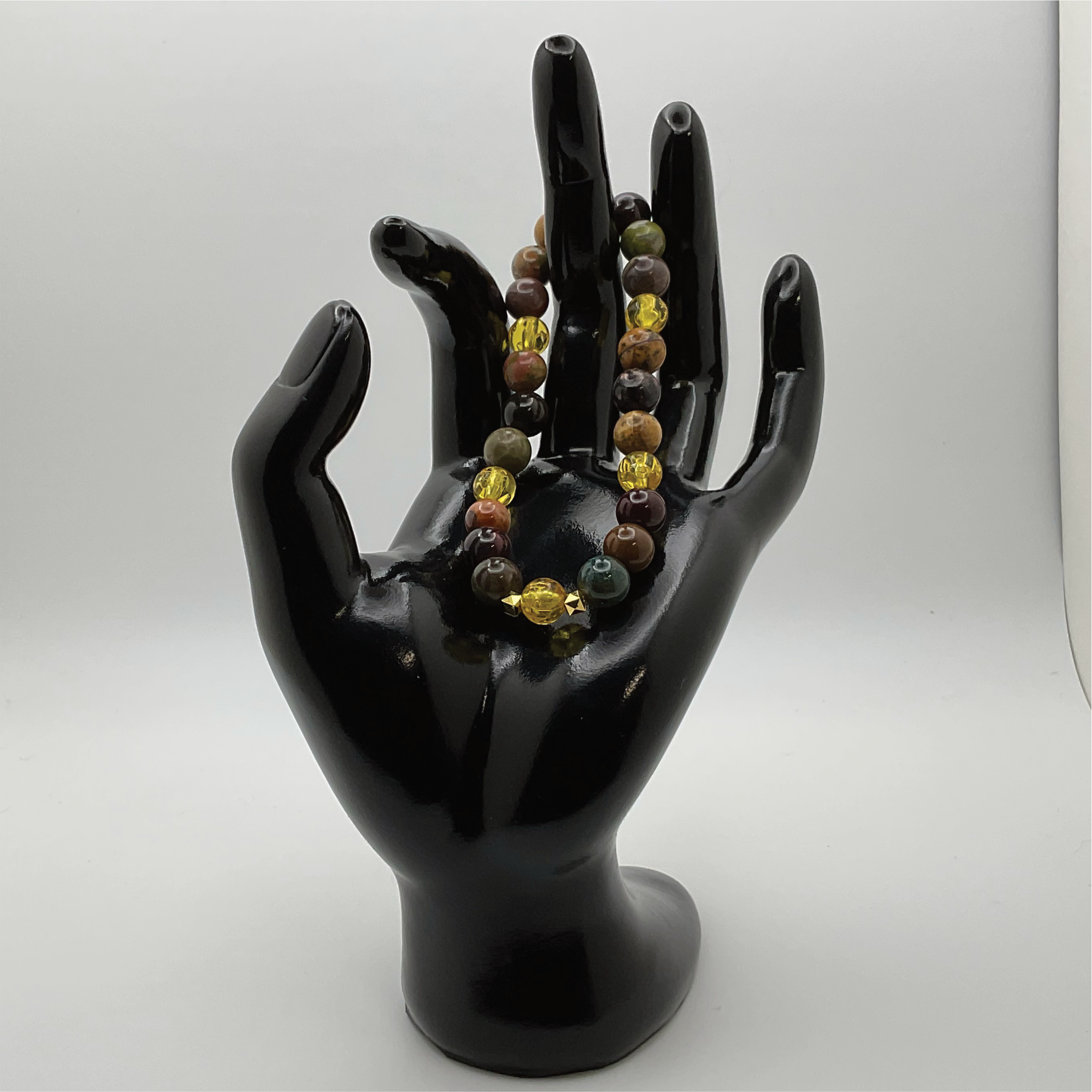 Pulsera Pixiu de Jaspe Sangre de Dragón y Citrino con Separadores Dorados