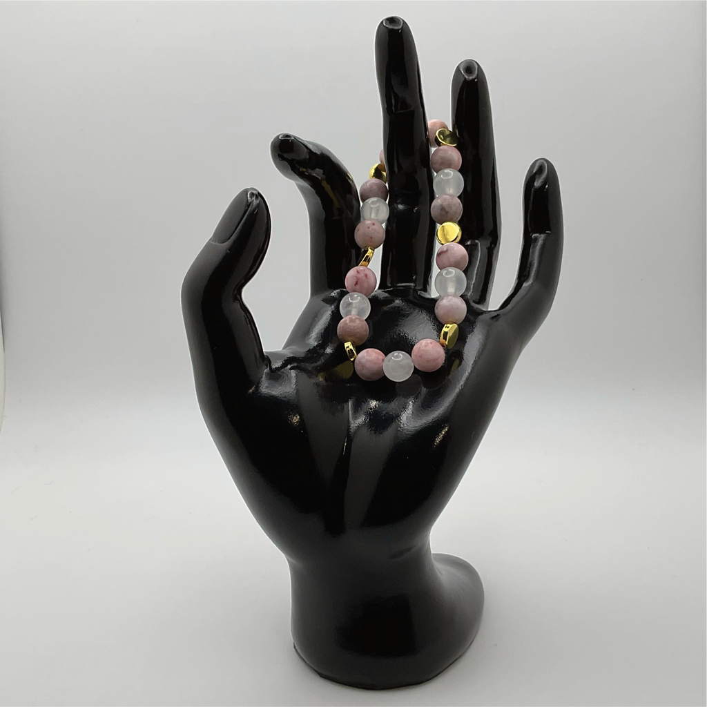 ミルキークォーツピンクオパールブレスレット（ゴールドディスクスペーサー付き）