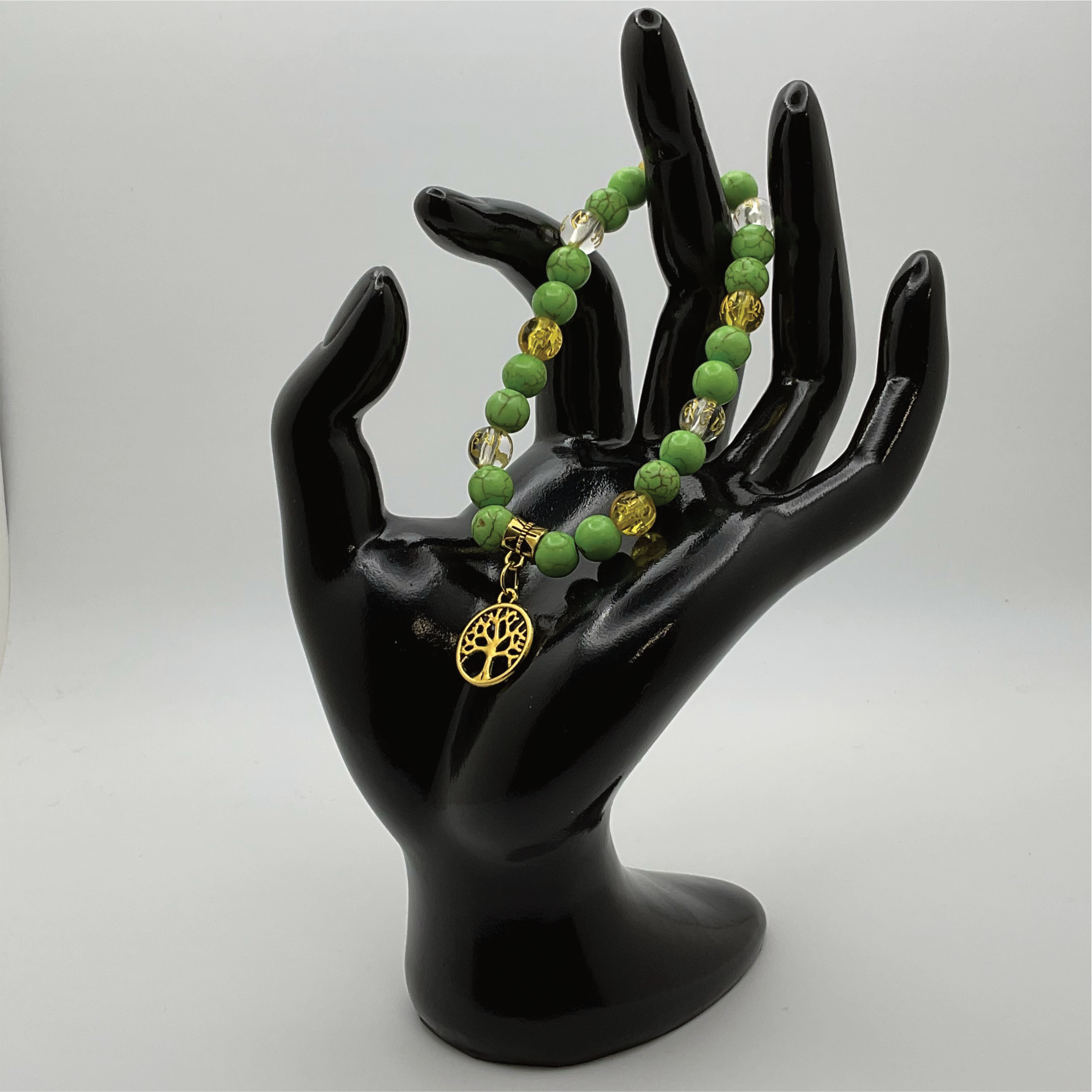 Pulsera con dije de Gaspeíta, Citrino, Ámbar y Pixiu del Árbol de la Vida