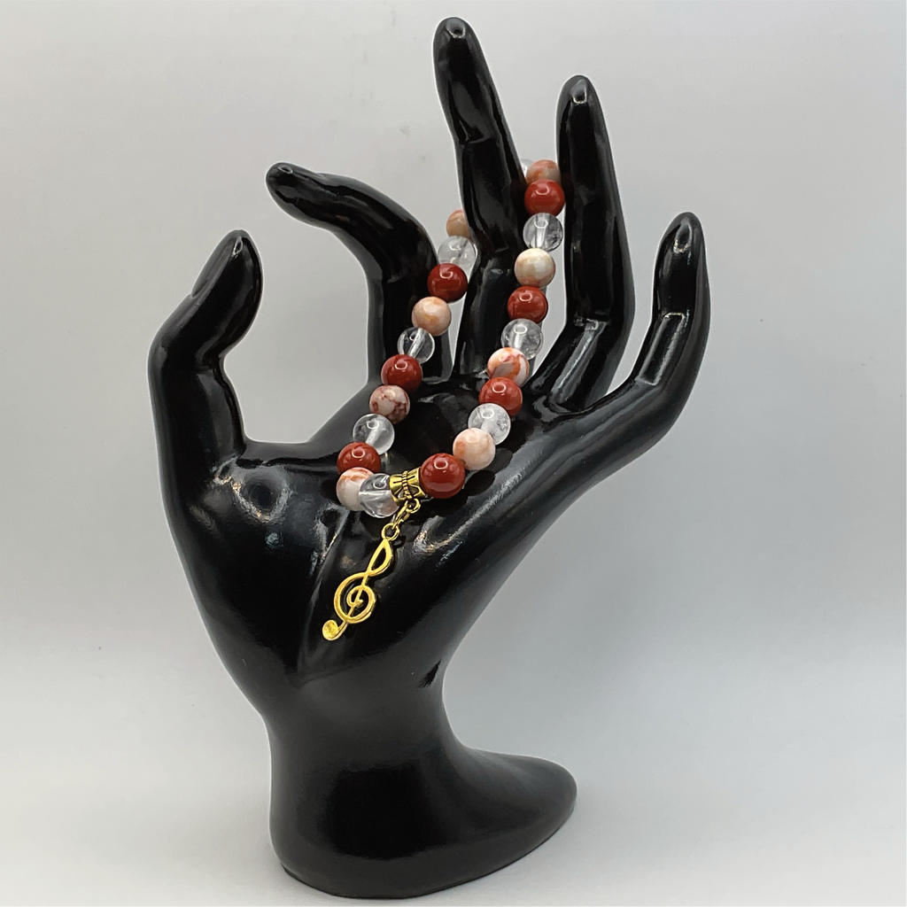 Red Jasper Clear Quartz Music Charm Bracelet