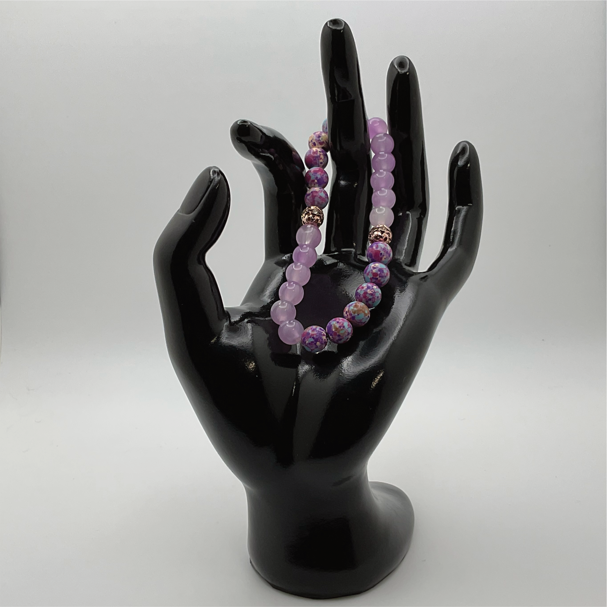 Pulsera Calsilia de Cuarzo Rosa con Separadores de Oro Rosa
