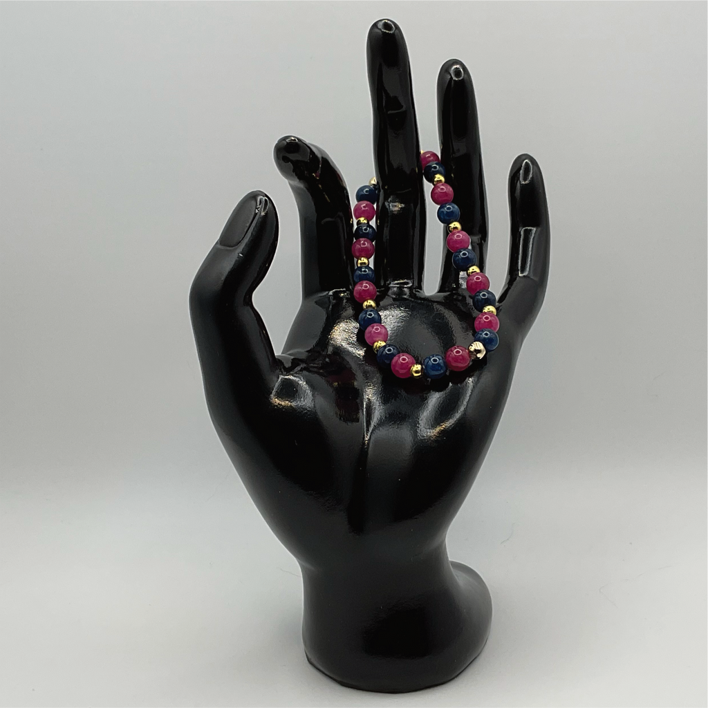 Pink and Blue Dragon Vein Agate Bracelet with Gold Tone Spacers