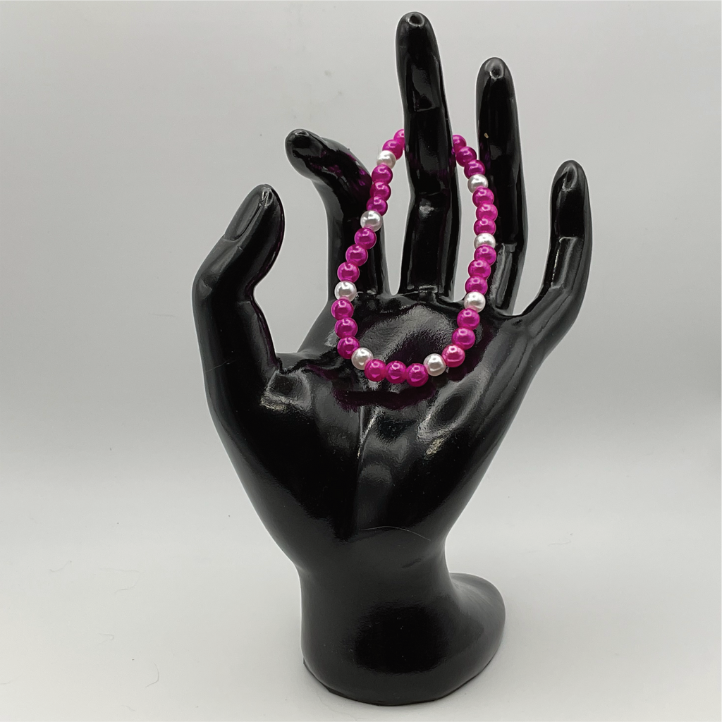 Dark Pink Glass Bracelet with Pearl Spacers