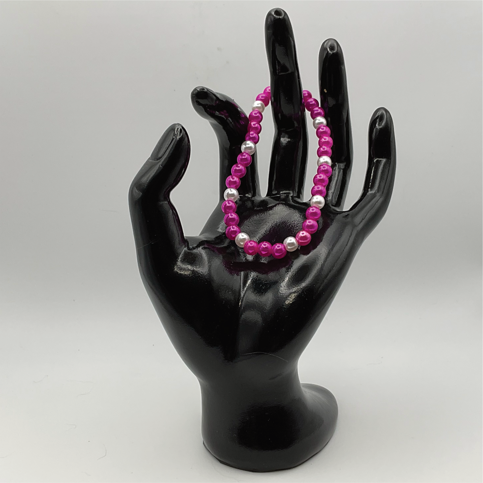 Dark Pink Glass Bracelet with Pearl Spacers